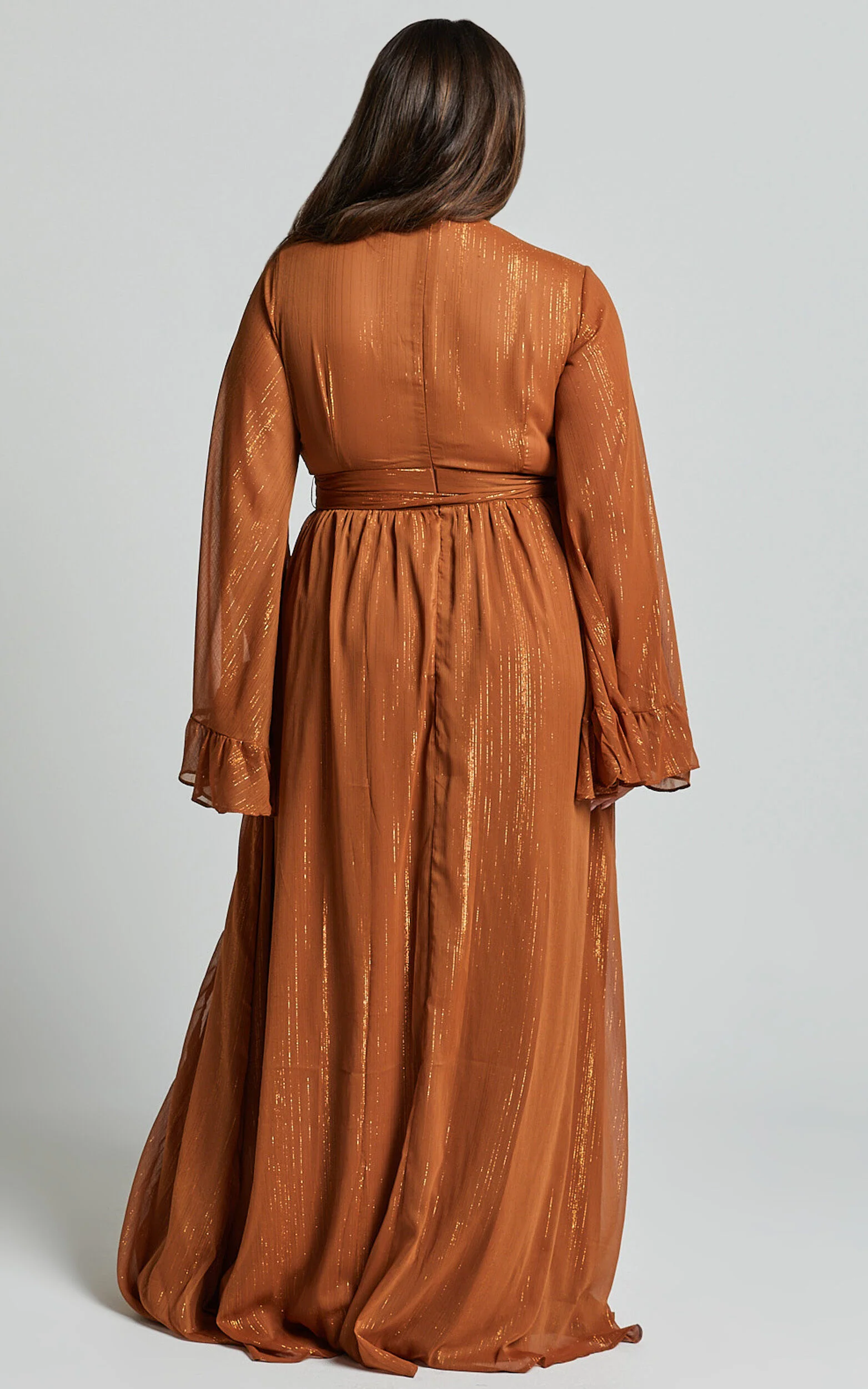 Dangerous Woman Maxi Dress - Plunge Thigh Split Dress in Rust