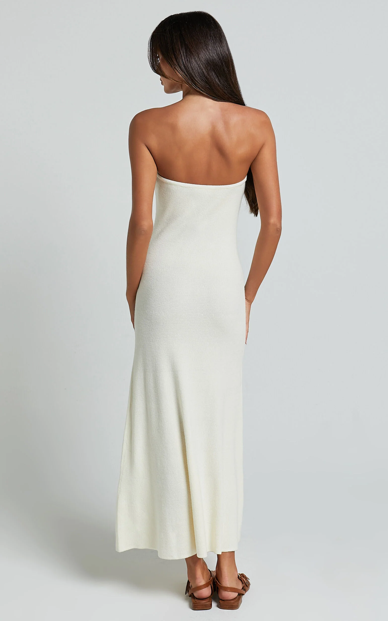 Jenara Knitted Midi Dress - Strapless Knited Midi Dress in Off White
