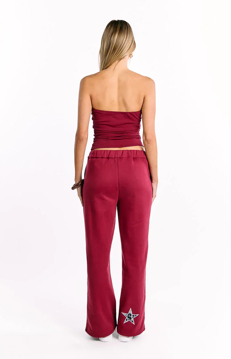 Dania Burgundy Leopard Star Track Pants