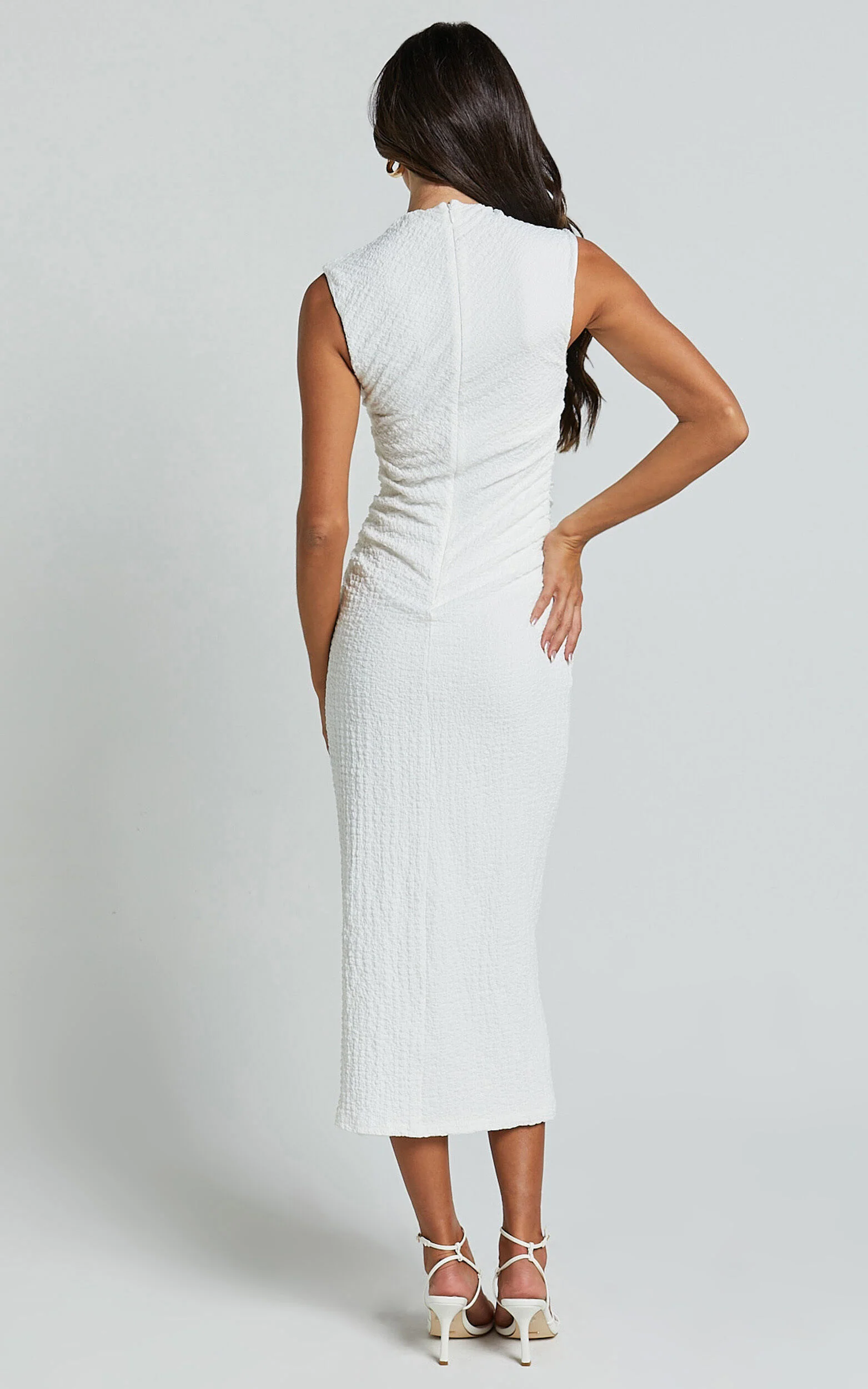 Aleks Midi Dress - High Neck Bodycon Dress in Off White