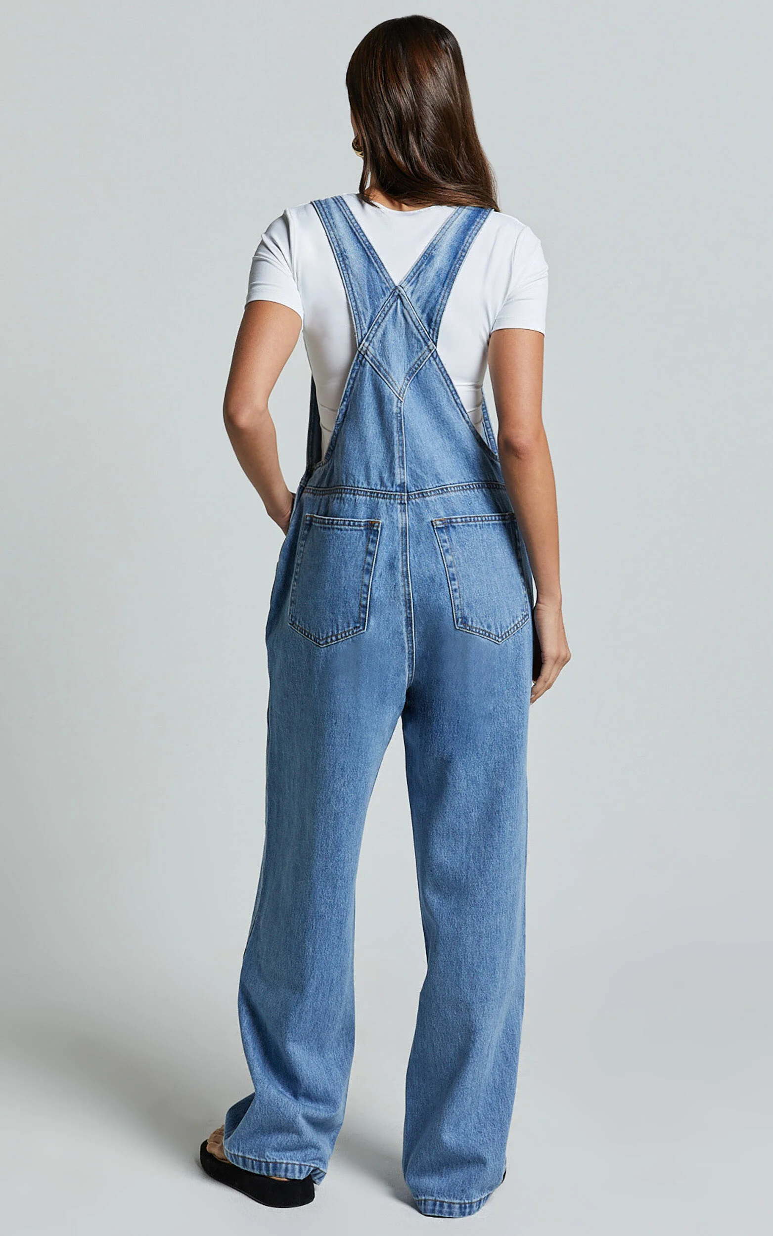 Brixton Jumpsuit - Straight Leg Denim Overalls in Mid Blue Wash