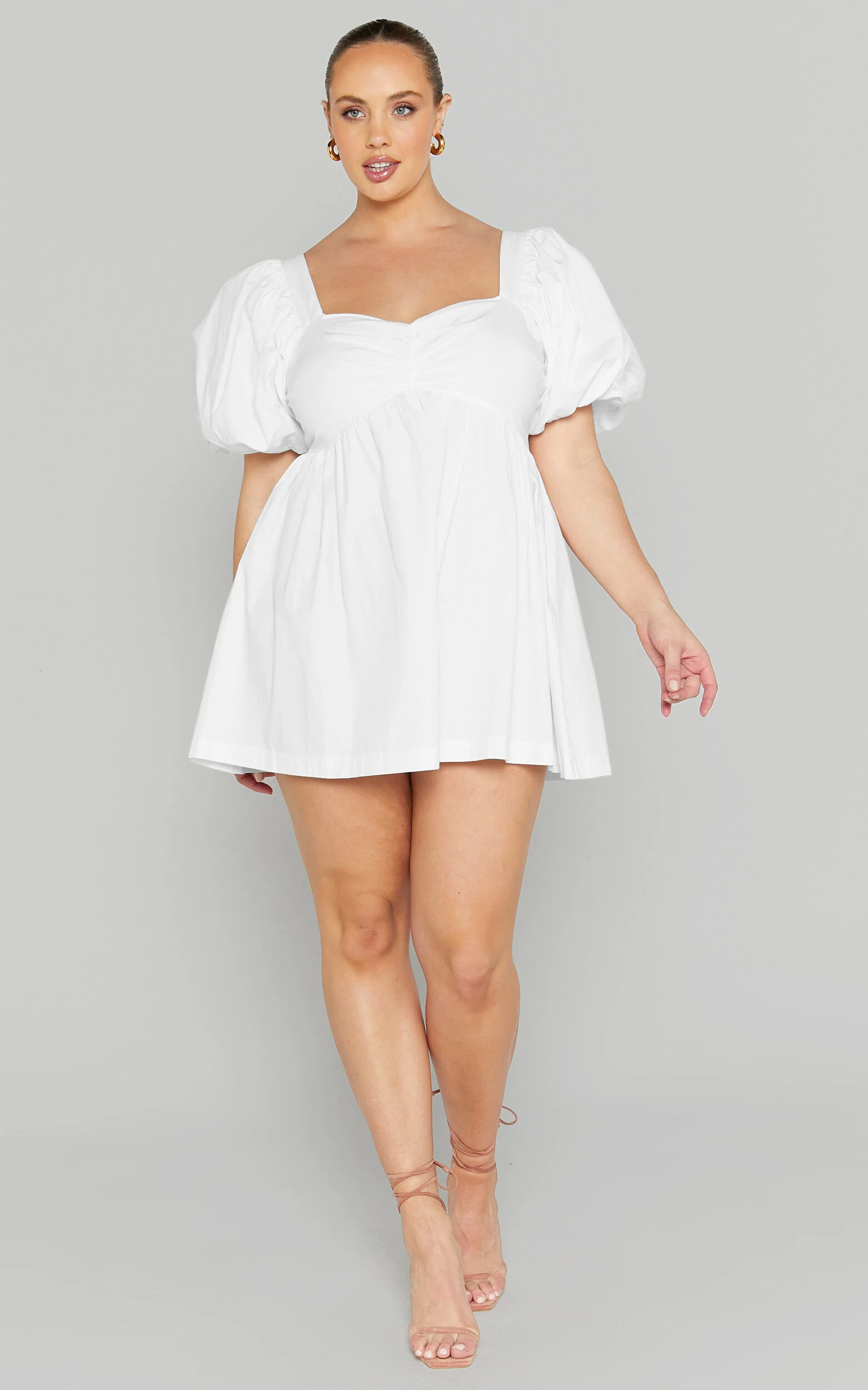 Vashti Mini Dress - Puff Sleeve Sweetheart Dress in Off White