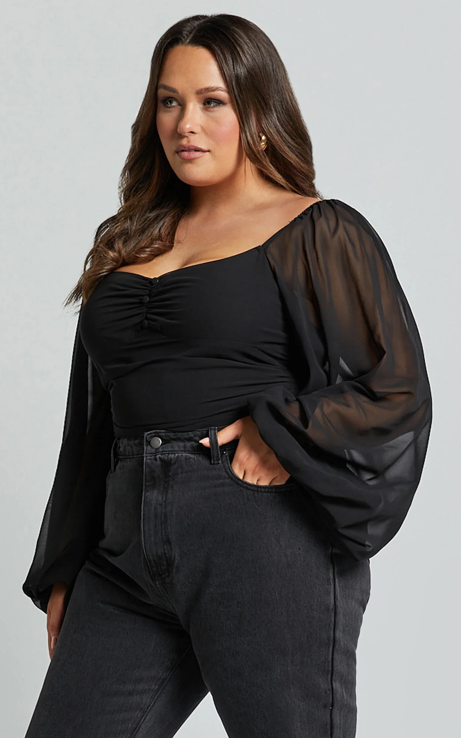 Dermot Bodysuit - Balloon Sleeve Bodysuit in Black