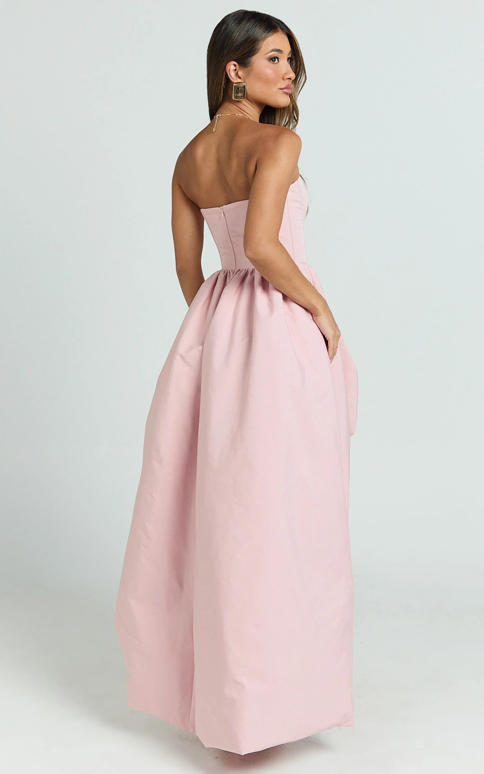 Seraphina Maxi Dress - Strapless Asymmetrical Bubble Hem Dress in Pink
