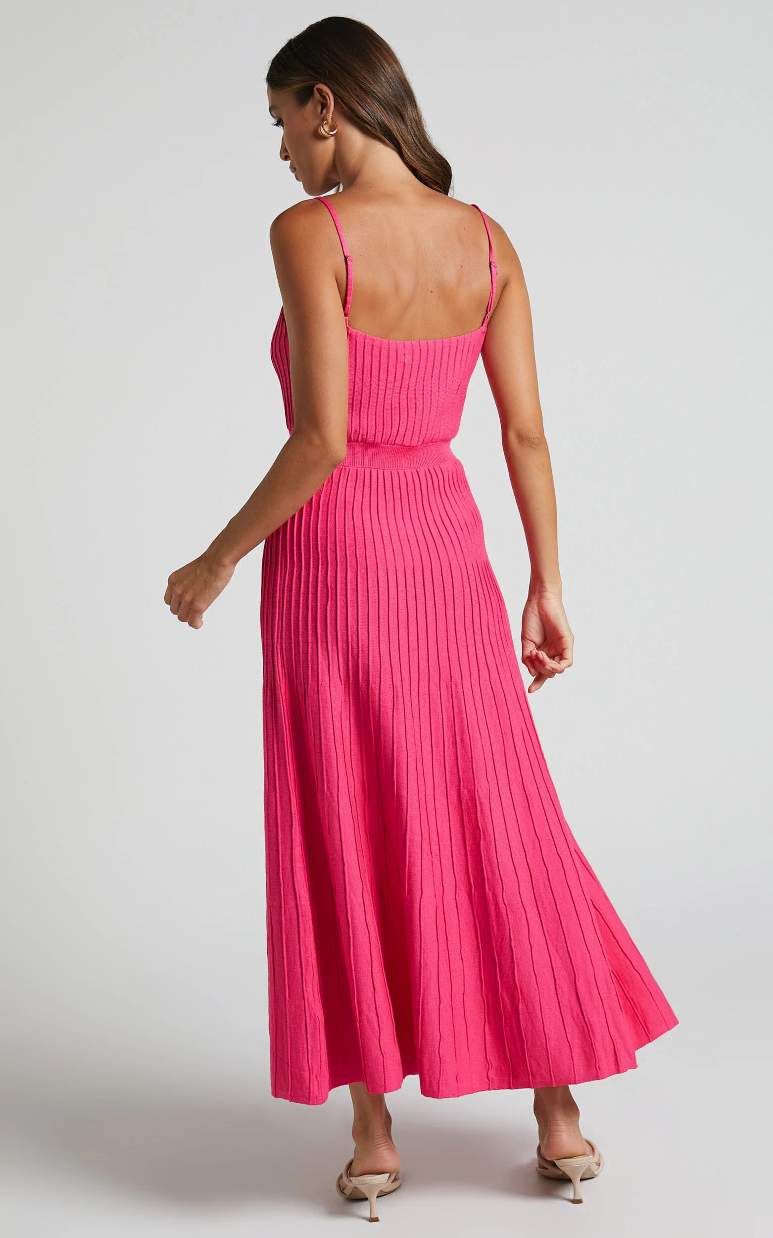 Donissa Midi Dress - Panelled Knit Dress in Hot Pink