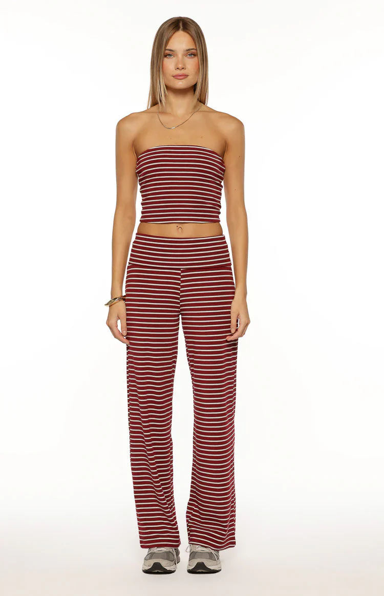 Vaeda Burgundy Stripe Strapless Tube Top