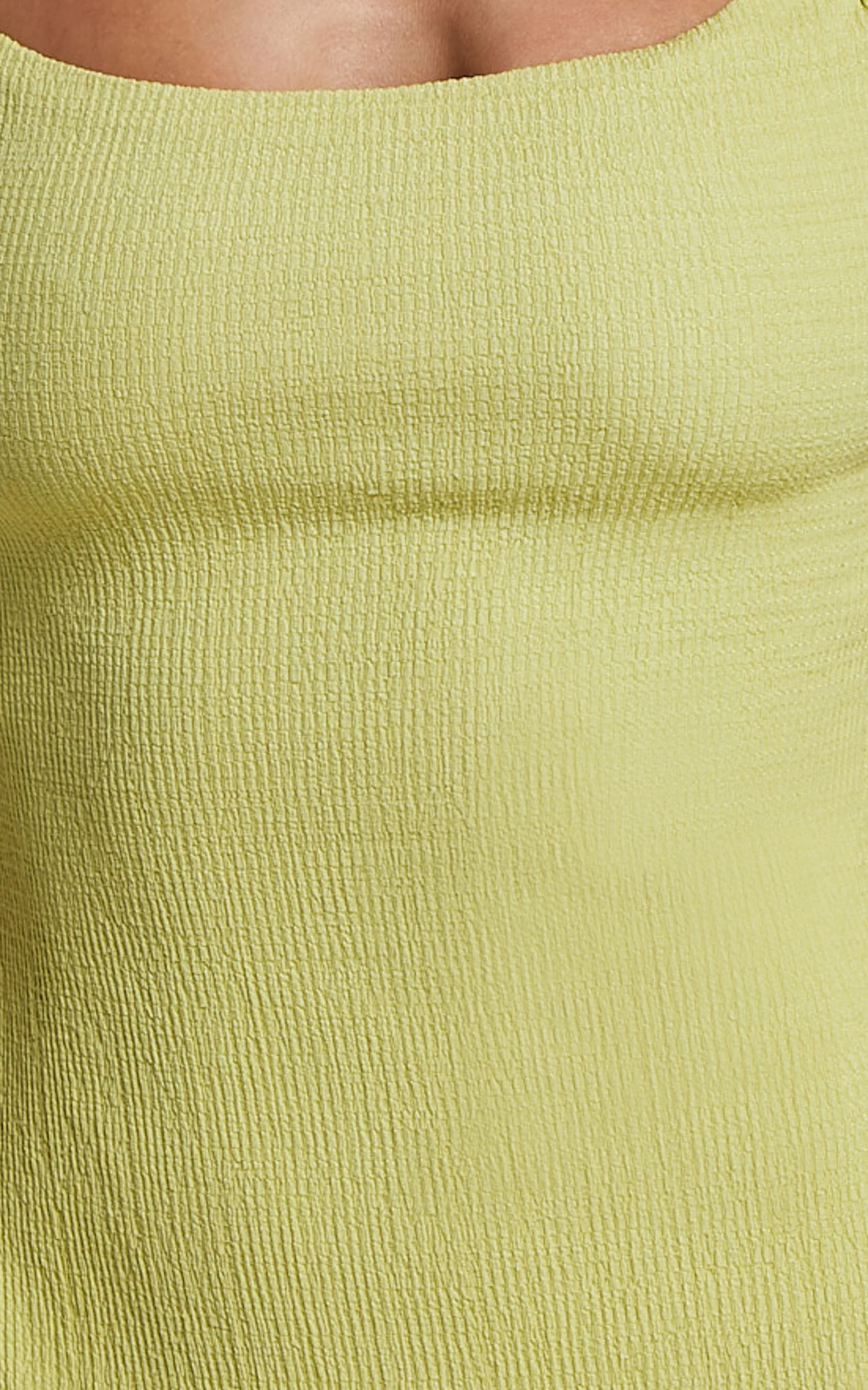 Brie Midi Dress - Scoop Neck Knit Slip Dress in Chartreuse