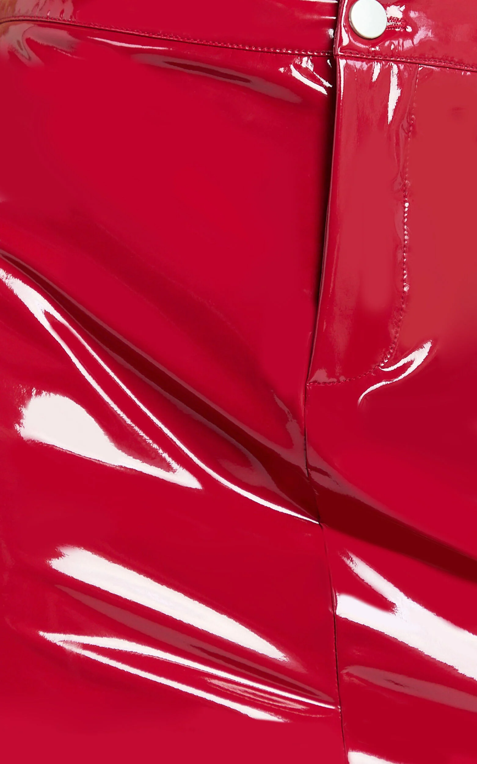 Savannah Mini Skirt - PU Waistband Fly Front Fitted Skirt in Cherry