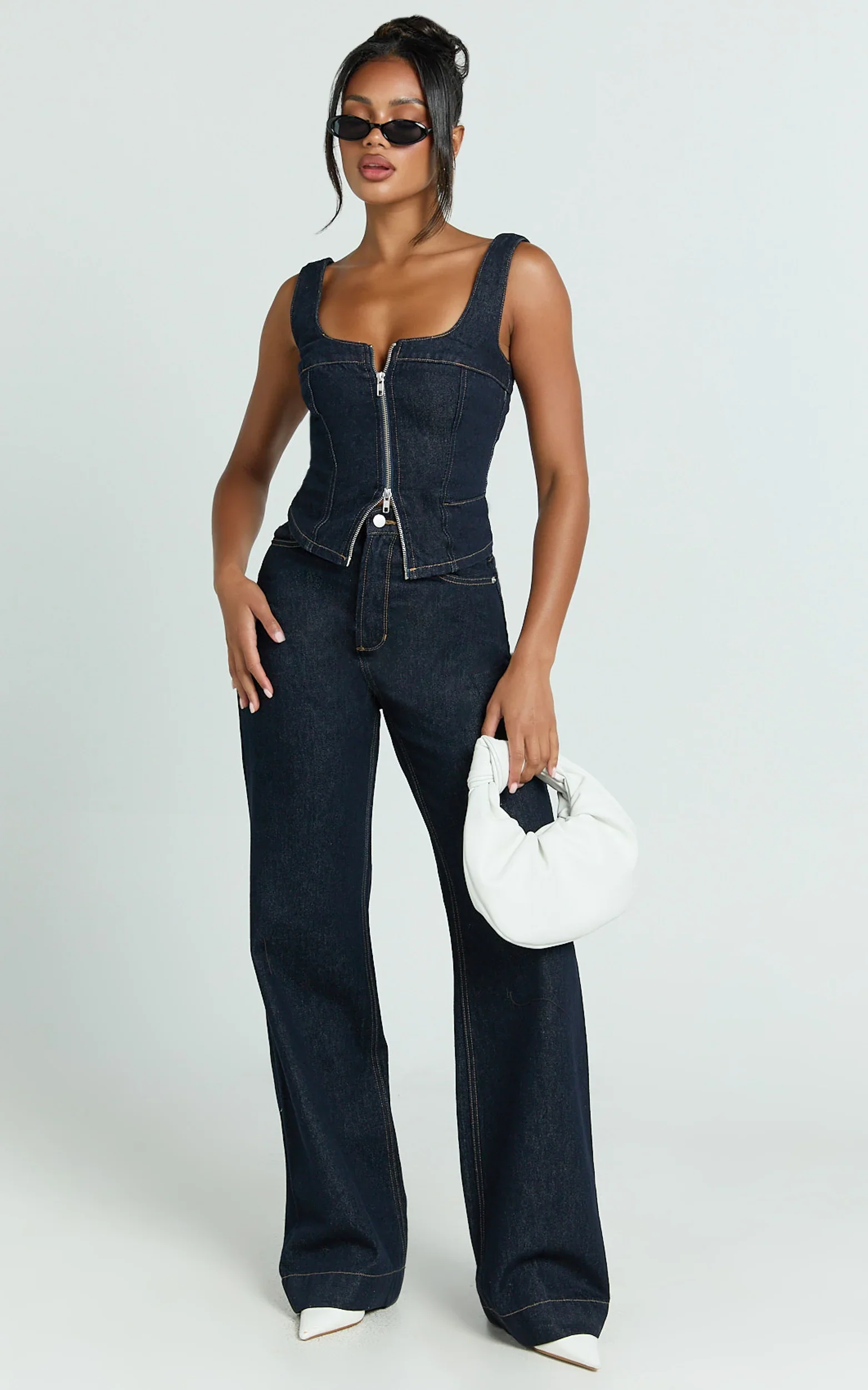 Bellerose Top - Front Zip Denim Fitted Top in Raw Denim with Tobacco Stitch