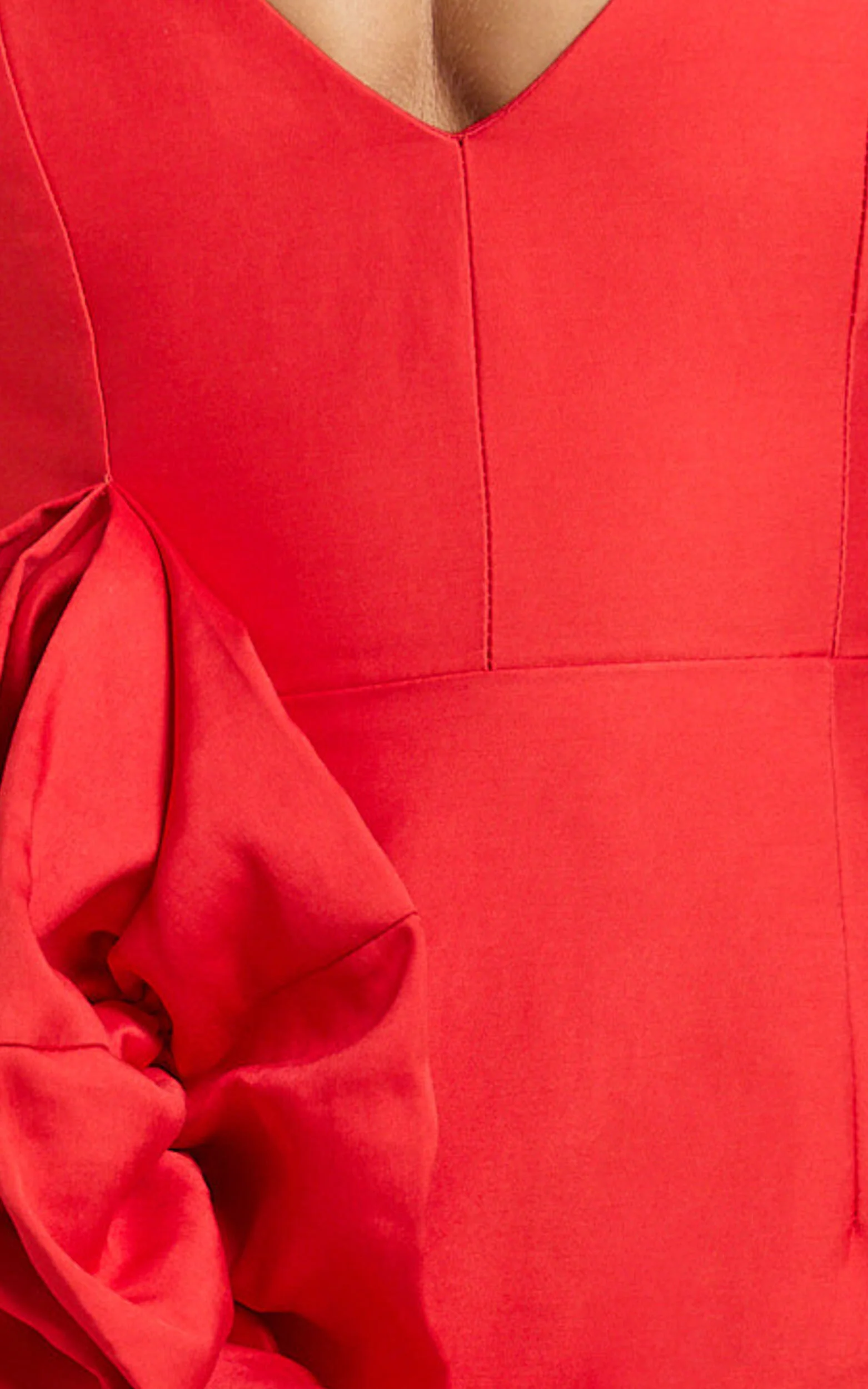 Nellie Mini Dress - V Neck Ruffle Hem Bodycon Dress in Red