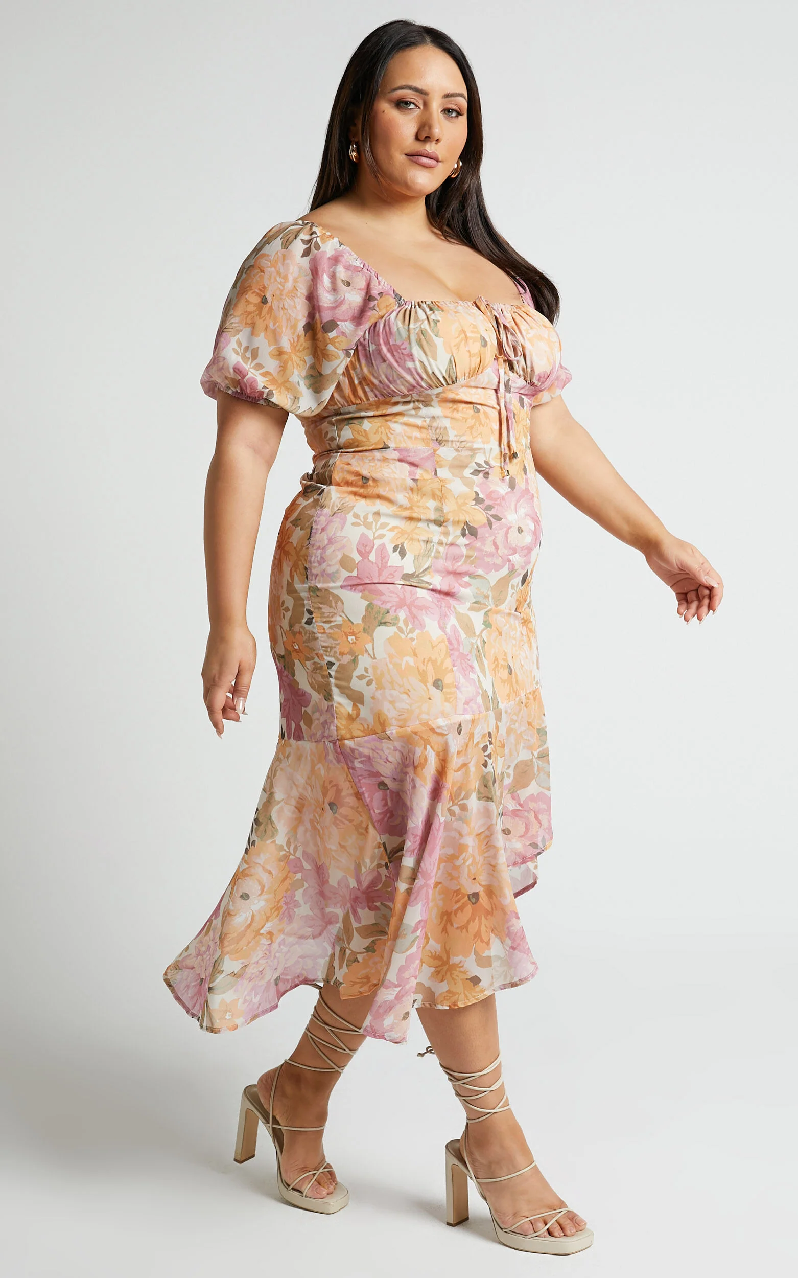 Jasalina Midi Dress - Puff Sleeve Dress in Elegant Rose