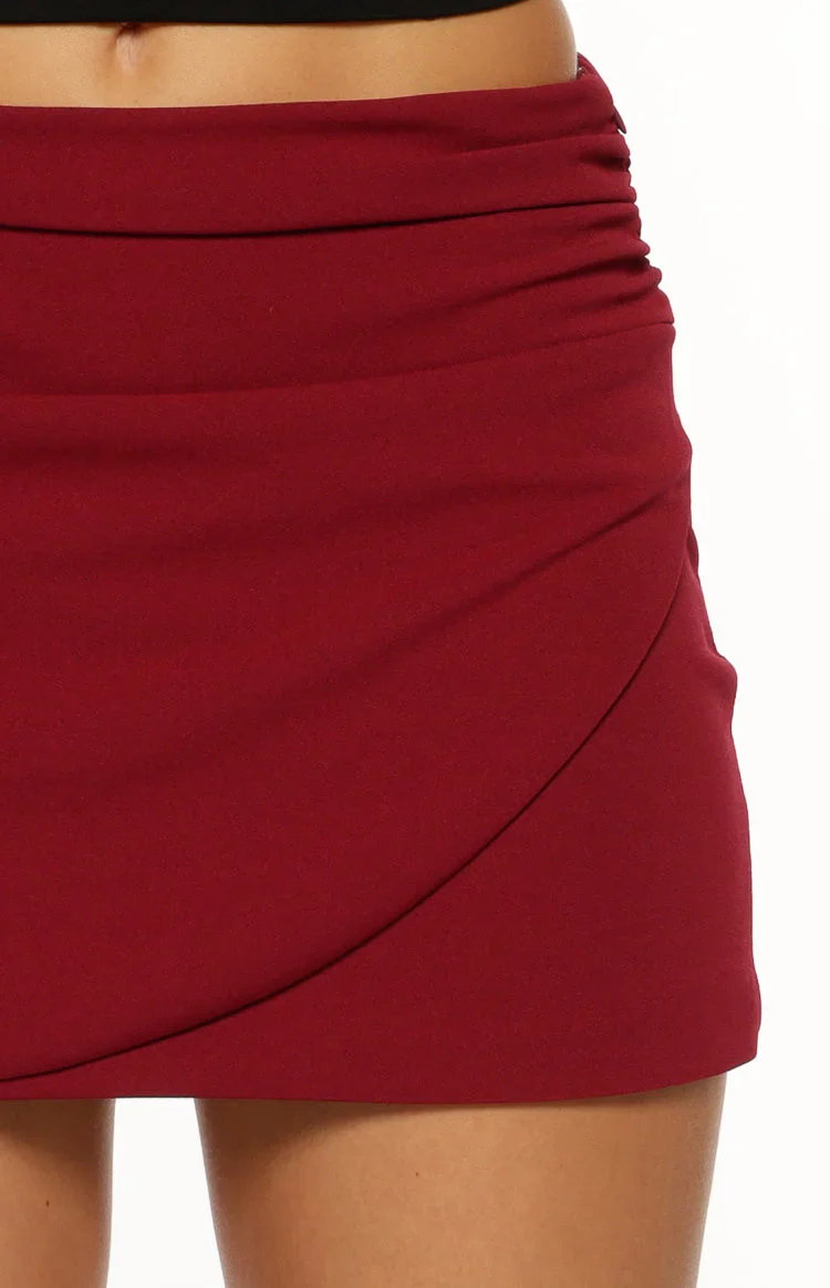 Bellah Burgundy Wrap Mini Skirt
