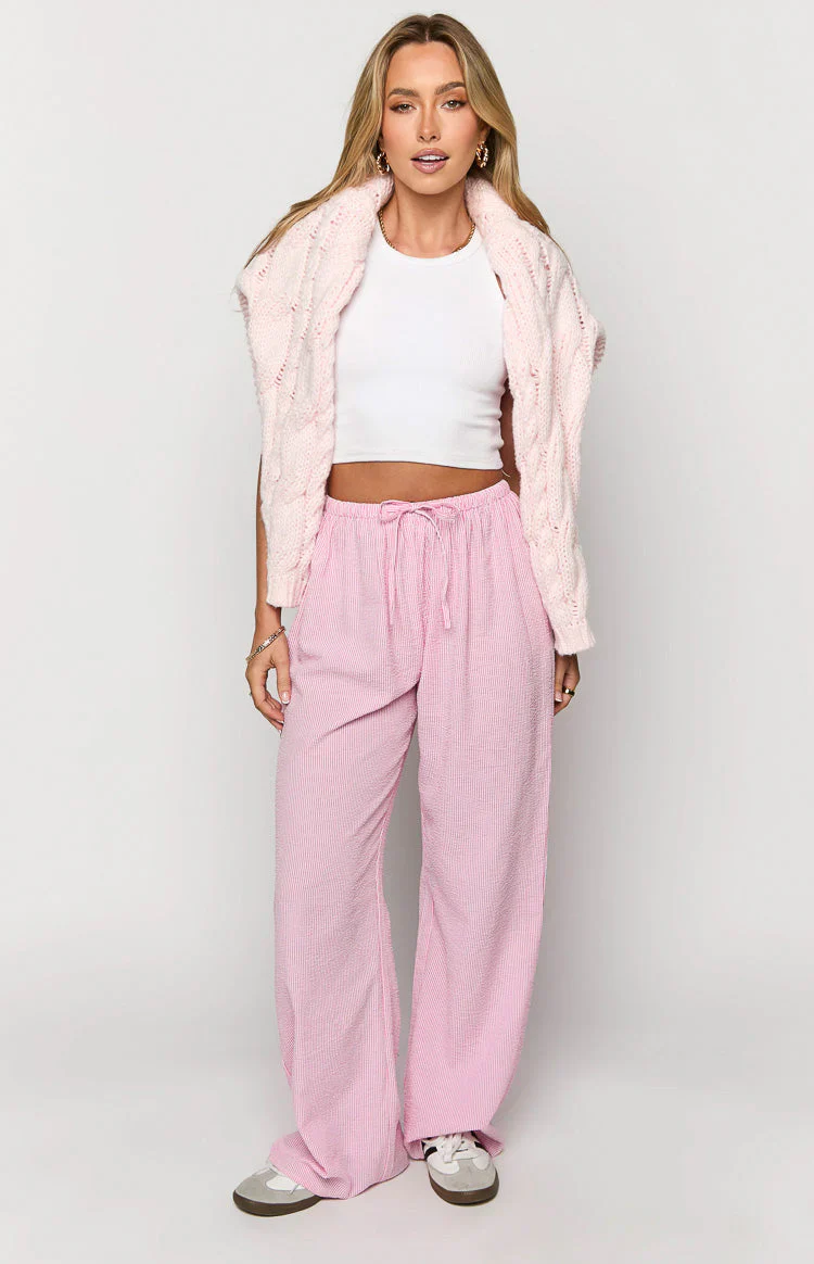 Cici Pink Striped Drawstring Pants