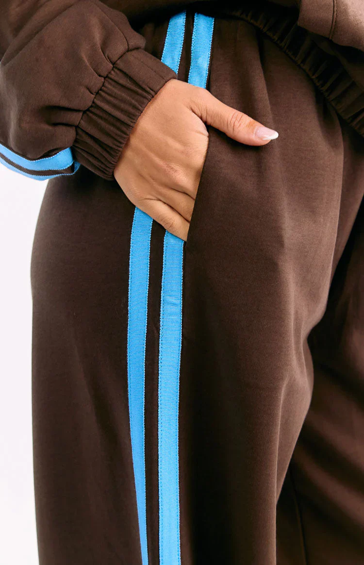 Kosie Chocolate And Blue Stripe Track Pants