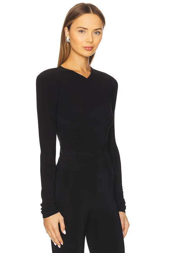 Long Sleeve Shoulder Pad V Neck Top