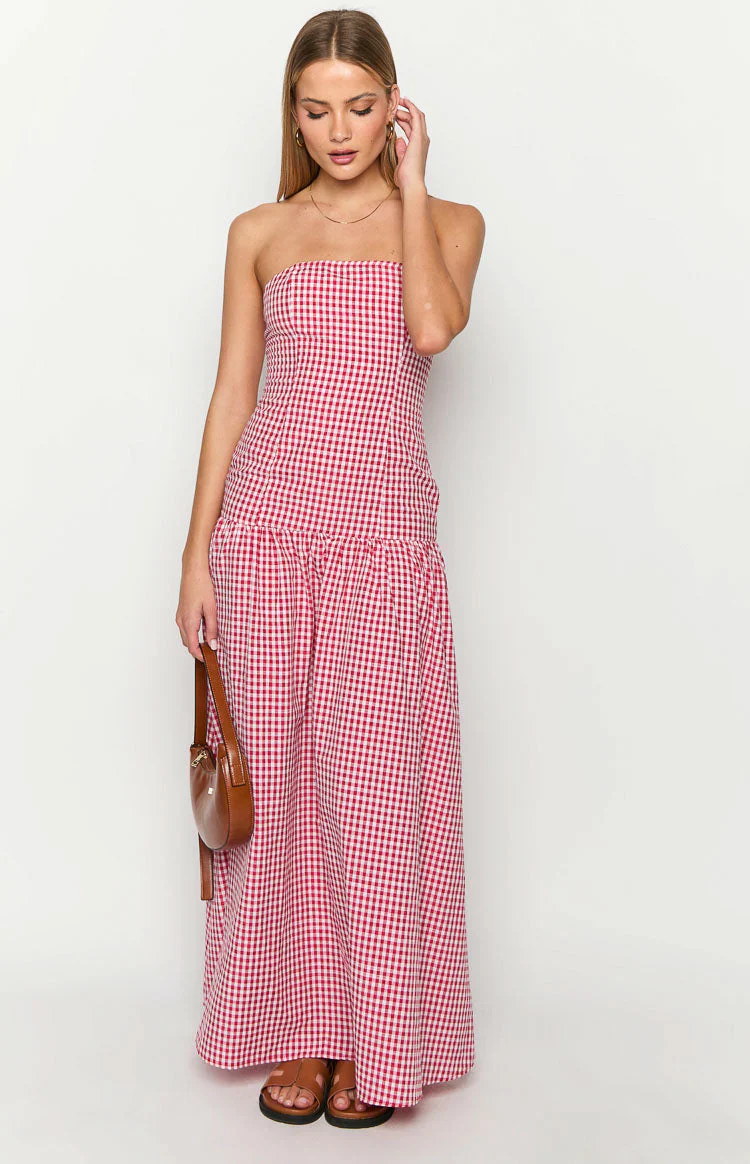 Angela Red Gingham Maxi Dress