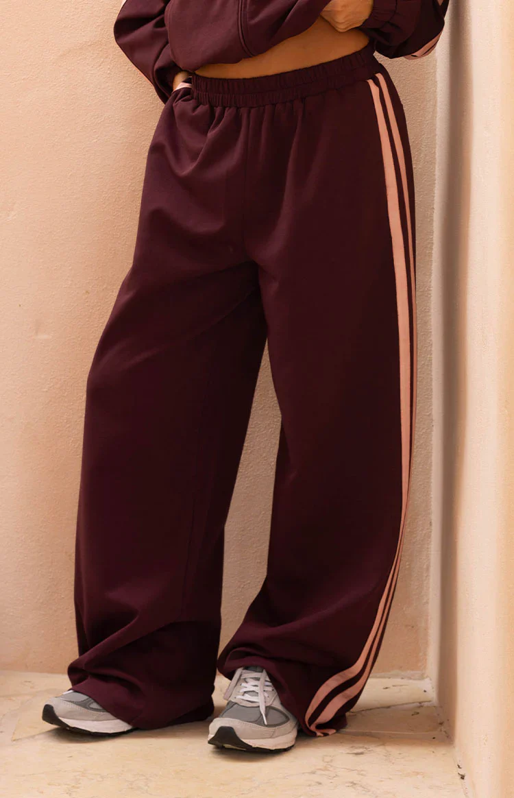 Kosie Burgundy and Pink Stripe Track Pants
