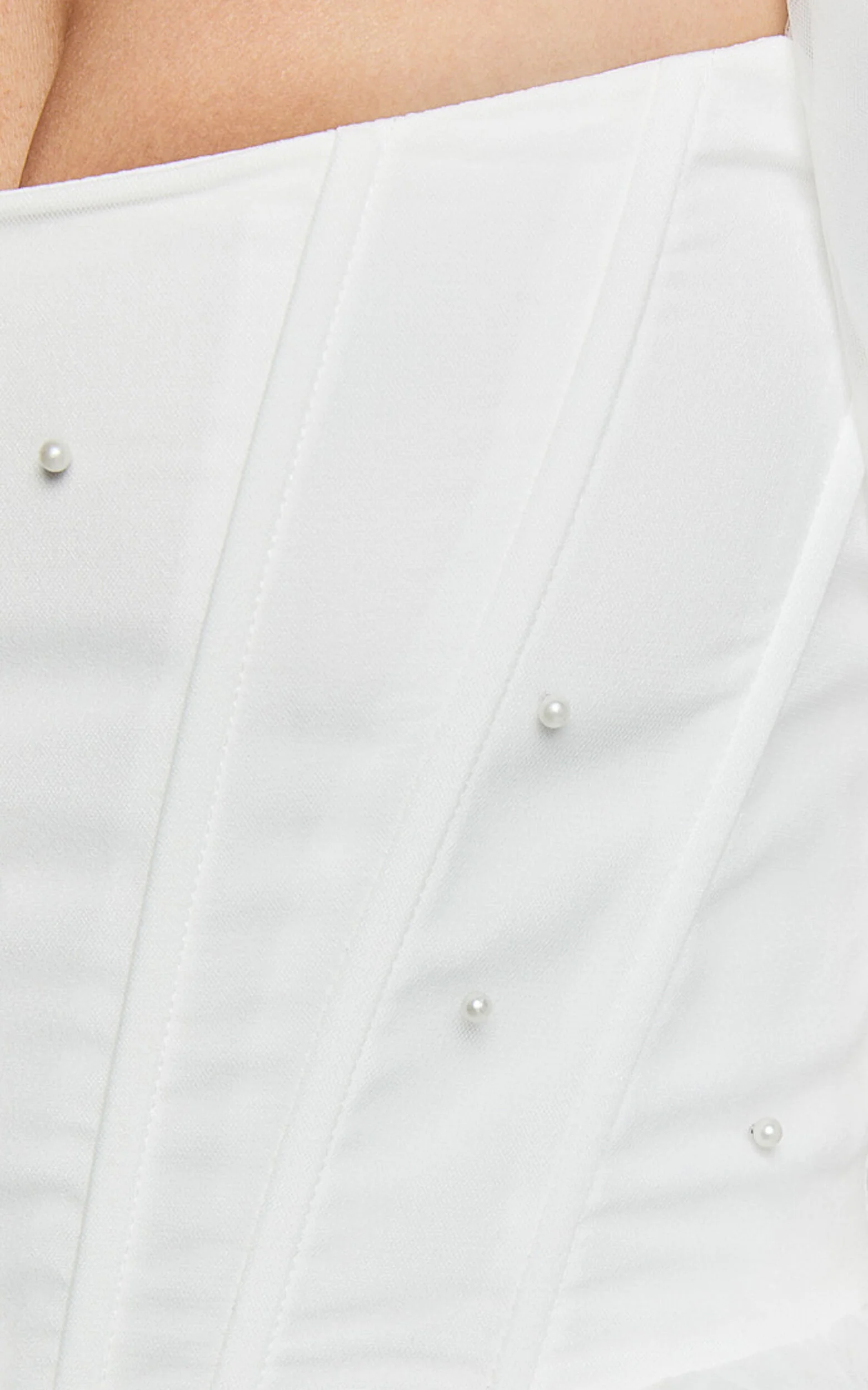 Ingrid Mini Dress - Long Puff Sleeve Pearl Detail Dress in White