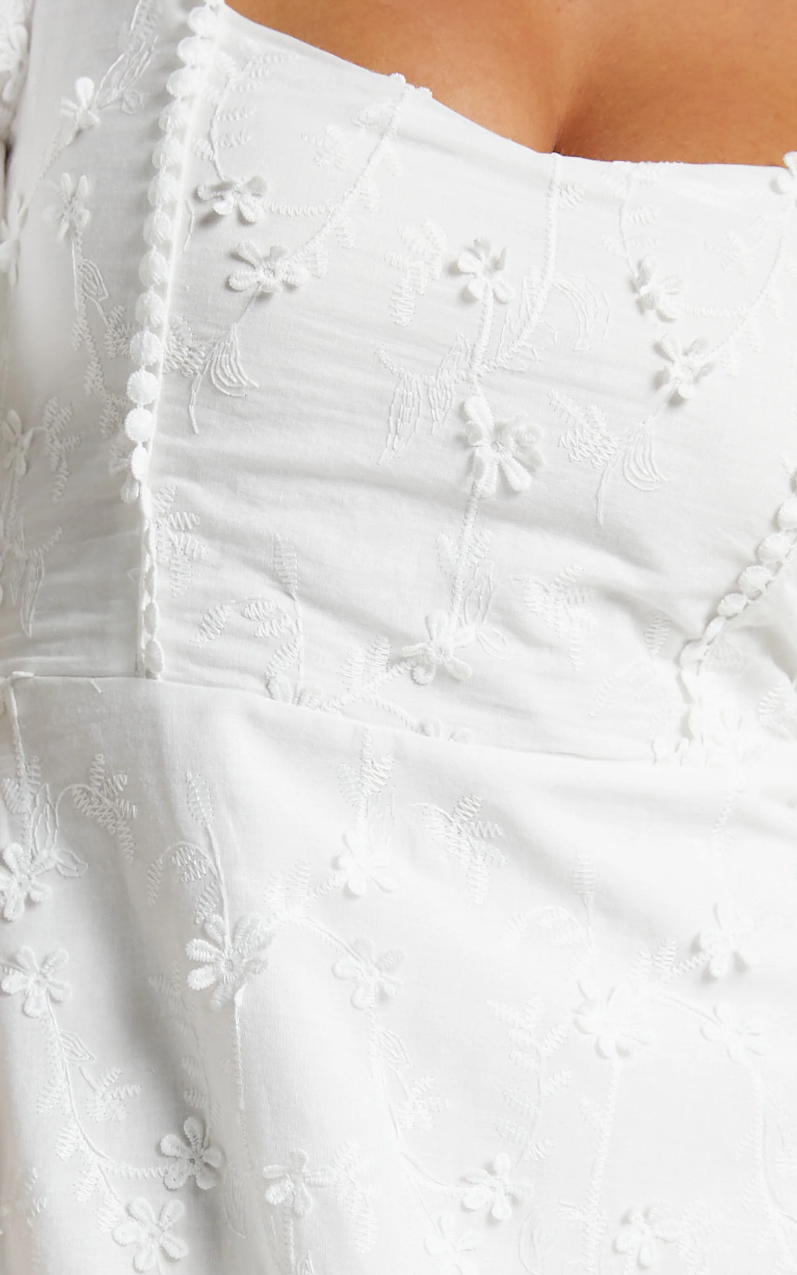 Fancy A Spritz Mini Dress - Square Neck Dress in White Embroidery