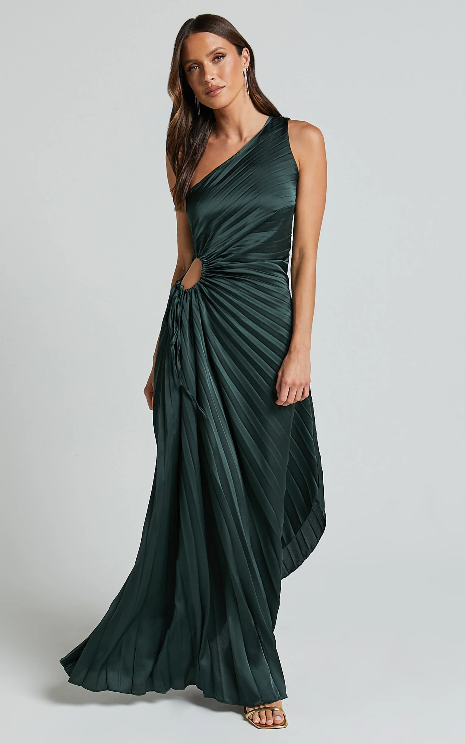 Kitsune Maxi Dress - One Shoulder Cut Out Dress in Emerald Green