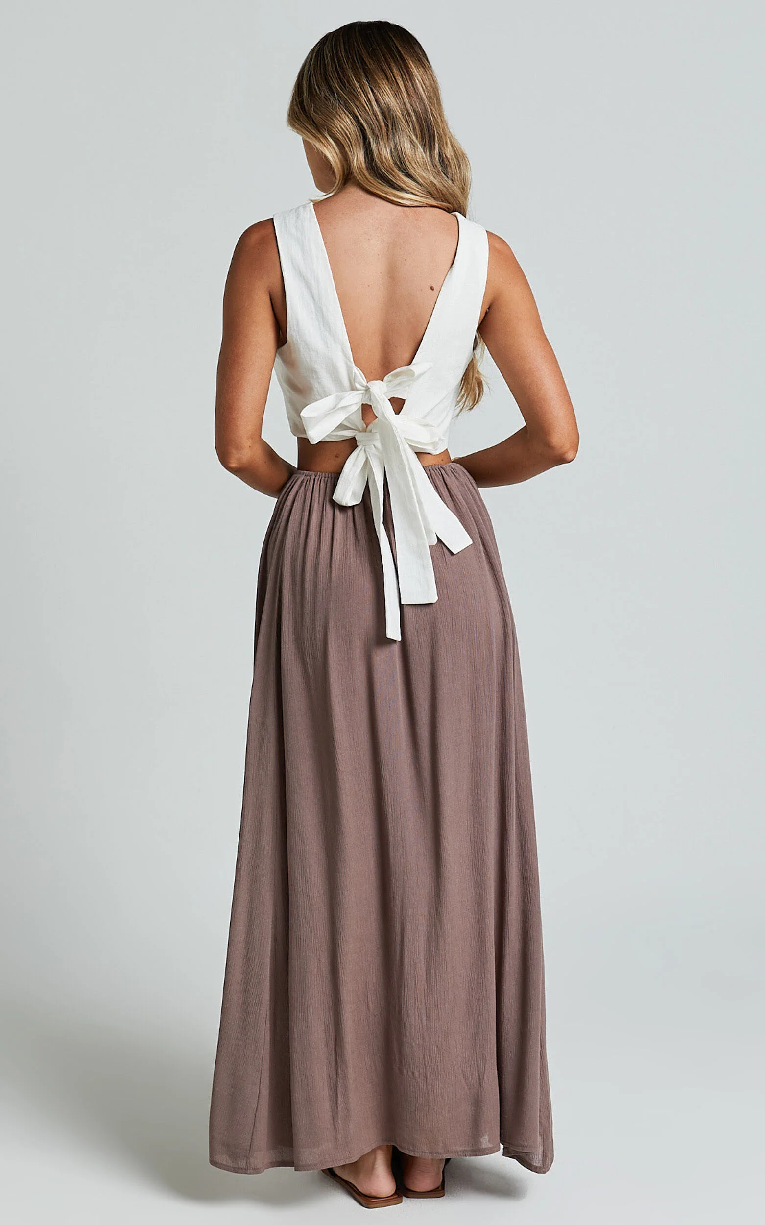 Under The Twilight Maxi Skirt - Thigh Split Skirt in Taupe