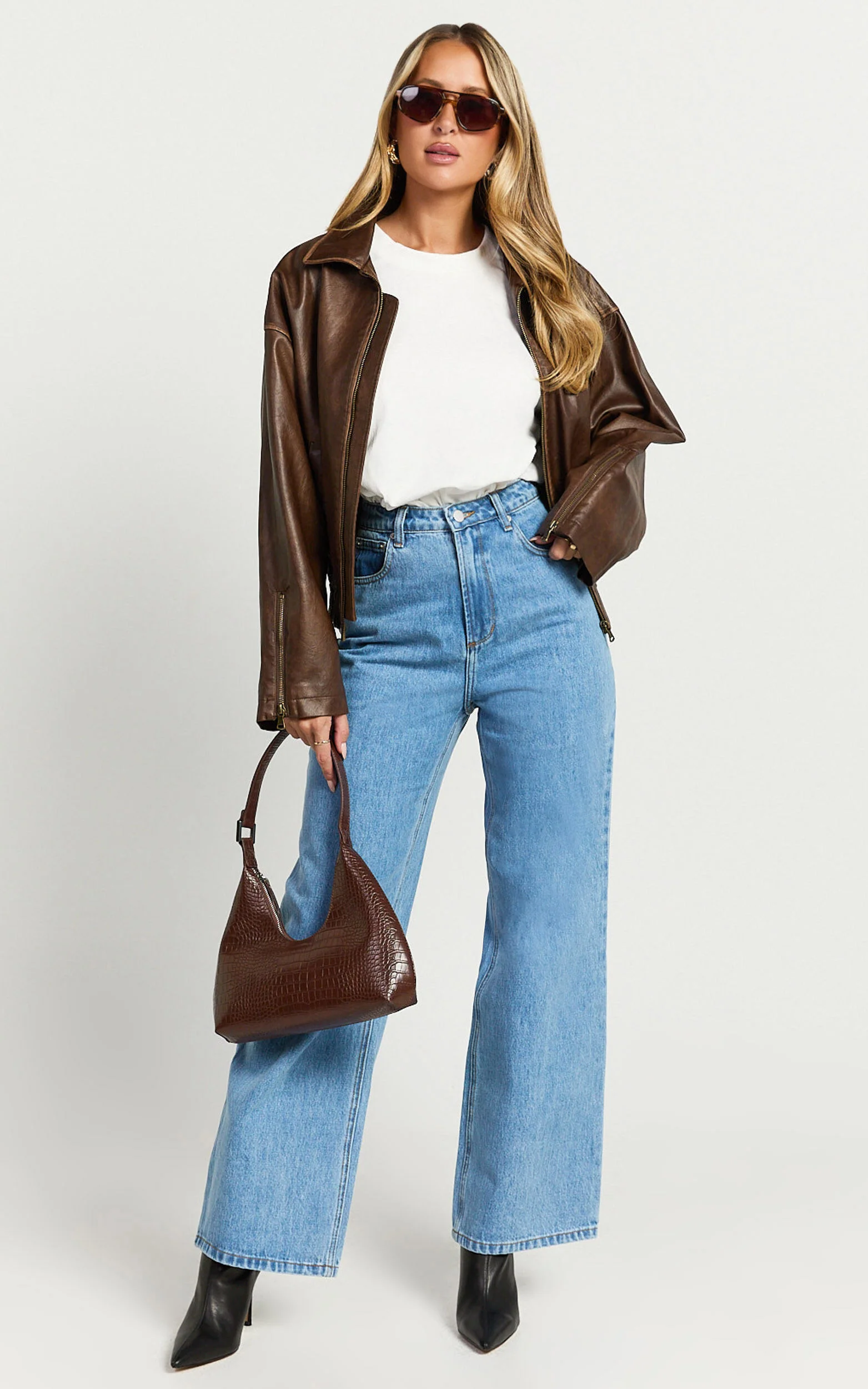 Cole Jeans - High Waist Relaxed Wide Leg Recycled Denim Jeans in Mid Blue Wash