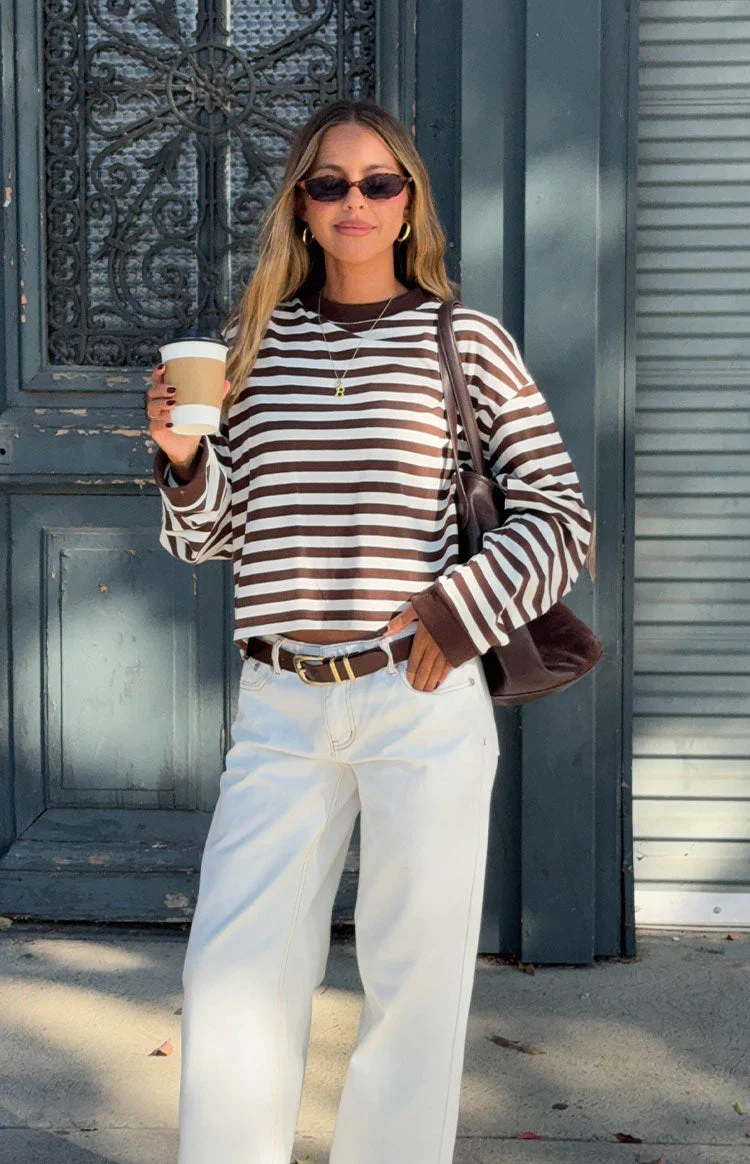 So Breezy Chocolate Stripe Long Sleeve Top