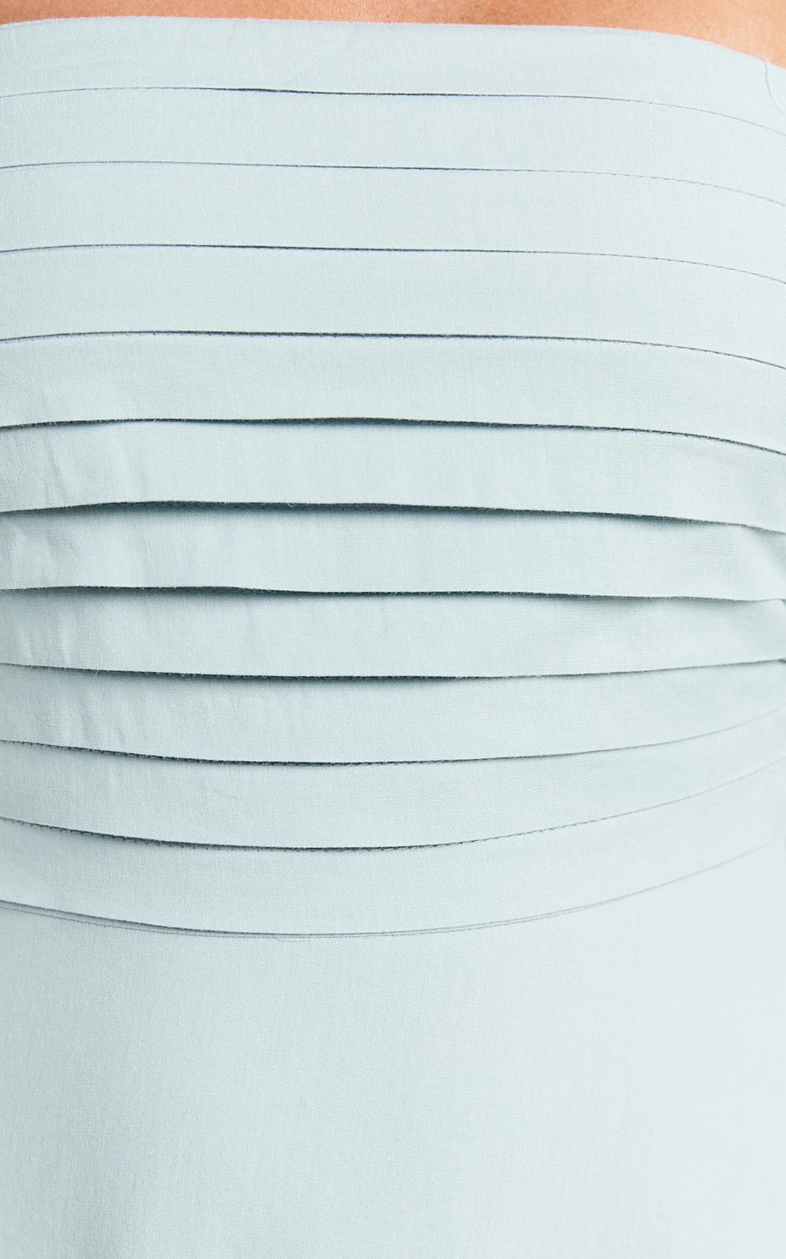 Barbra Midi Dress - Strapless Ruched Bodice Dress in Blue