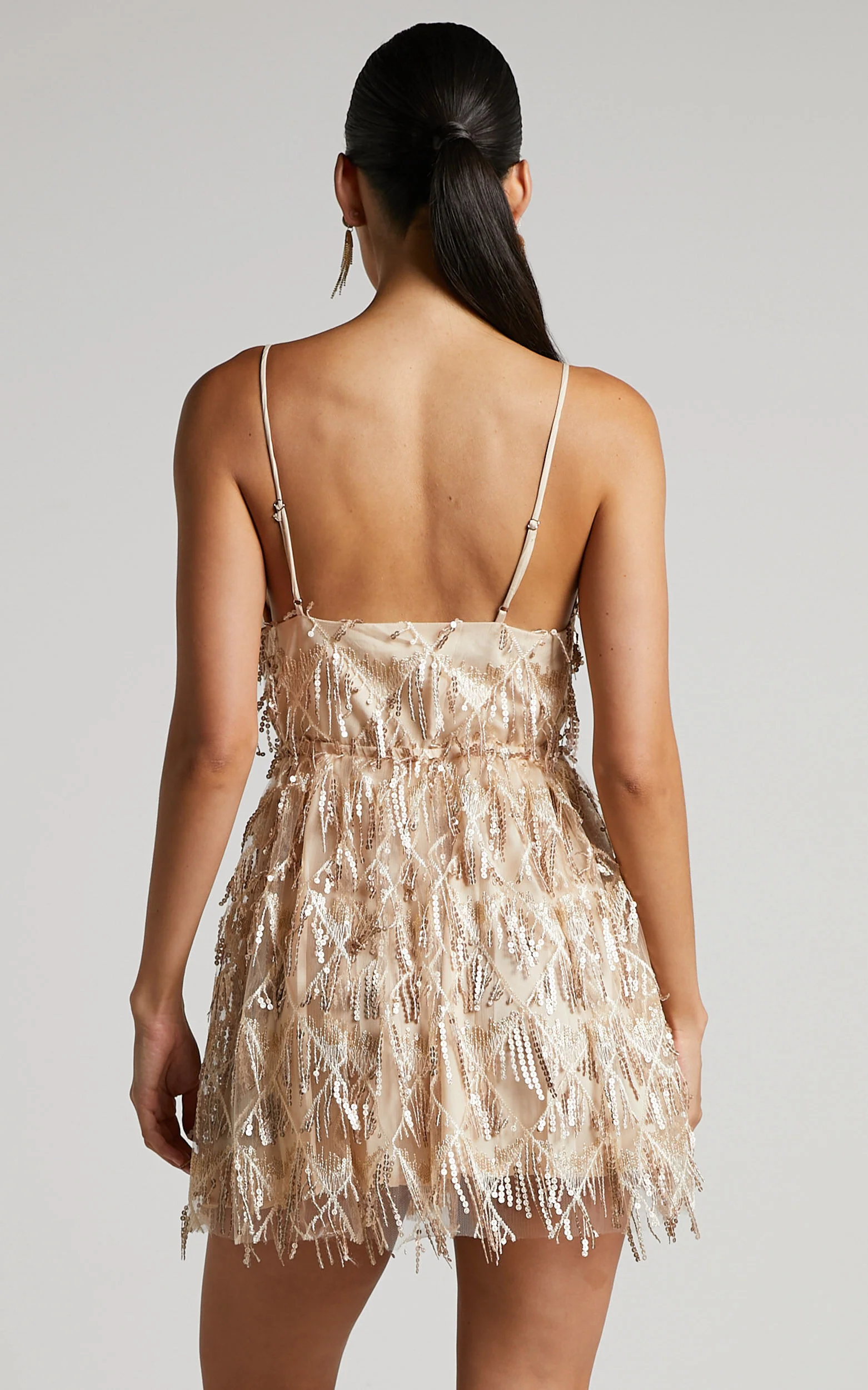 Khrizza Mini Dress - Sequin Gathered Dress in Gold