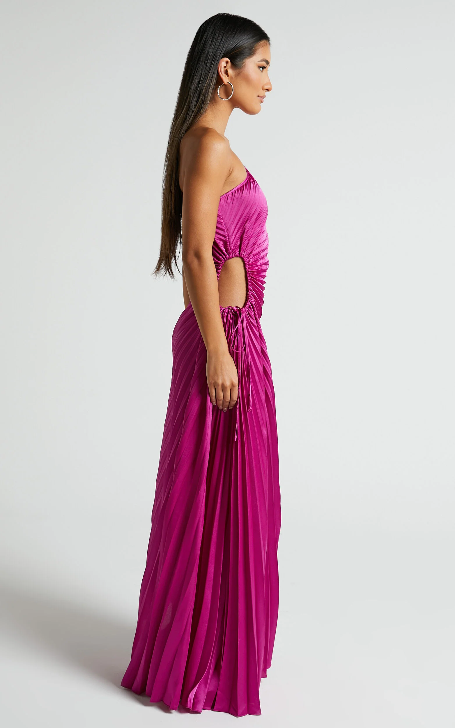 Kitsune Maxi Dress - One Shoulder Cut Out Dress in Pink