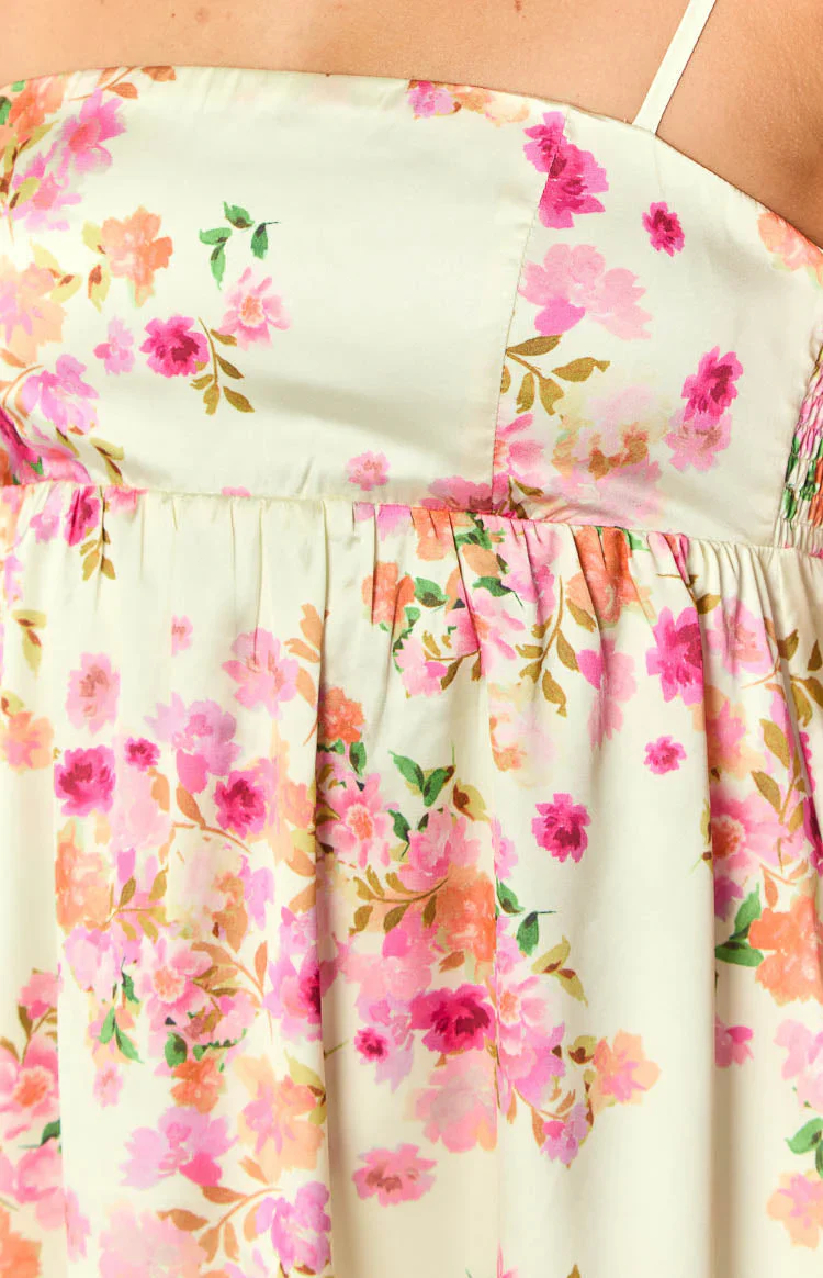 Elsa Yellow Bloom Satin Mini Dress