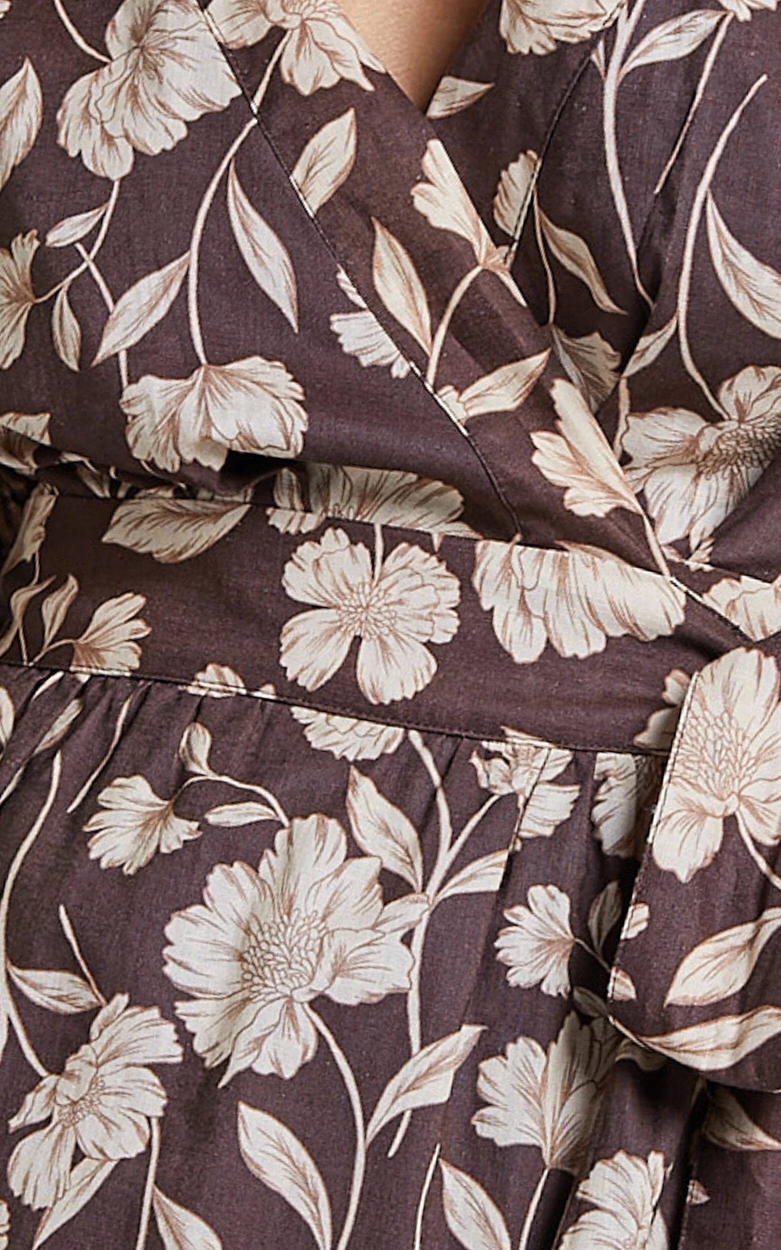 Amalie The Label - Francie Linen Blend Puff Sleeve Wrap Midi Dress in Sahara Print