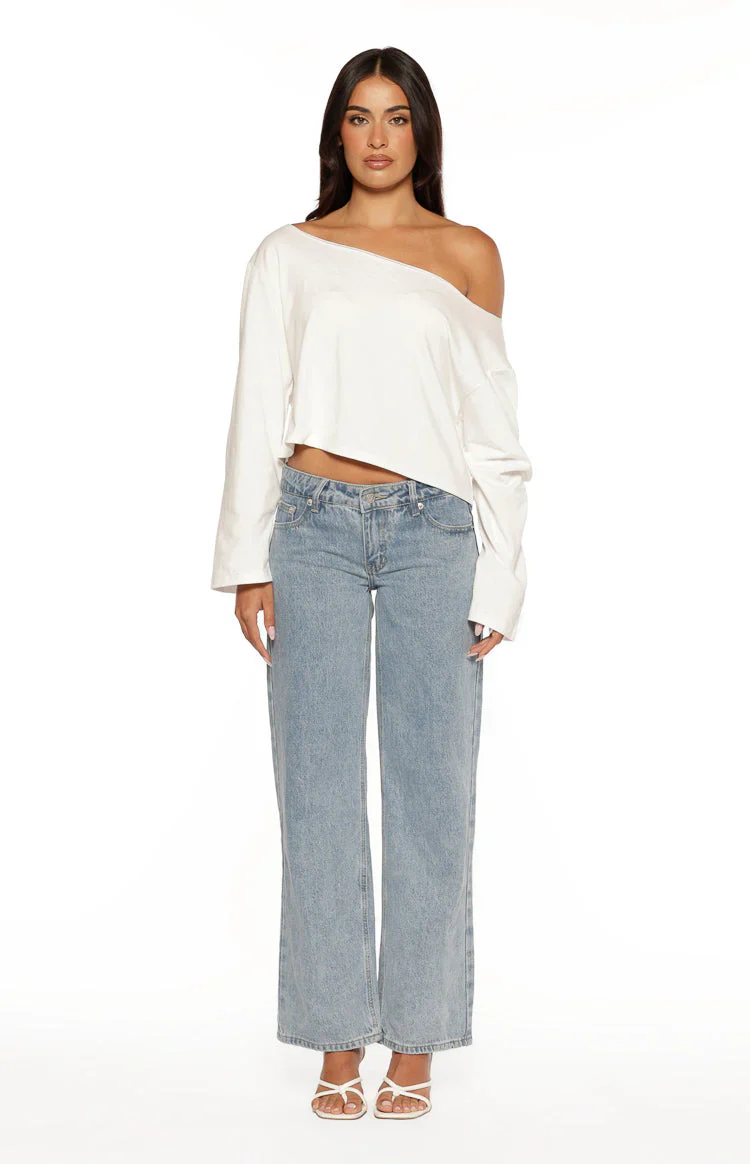 Phoenix White Off Shoulder Long Sleeve Top