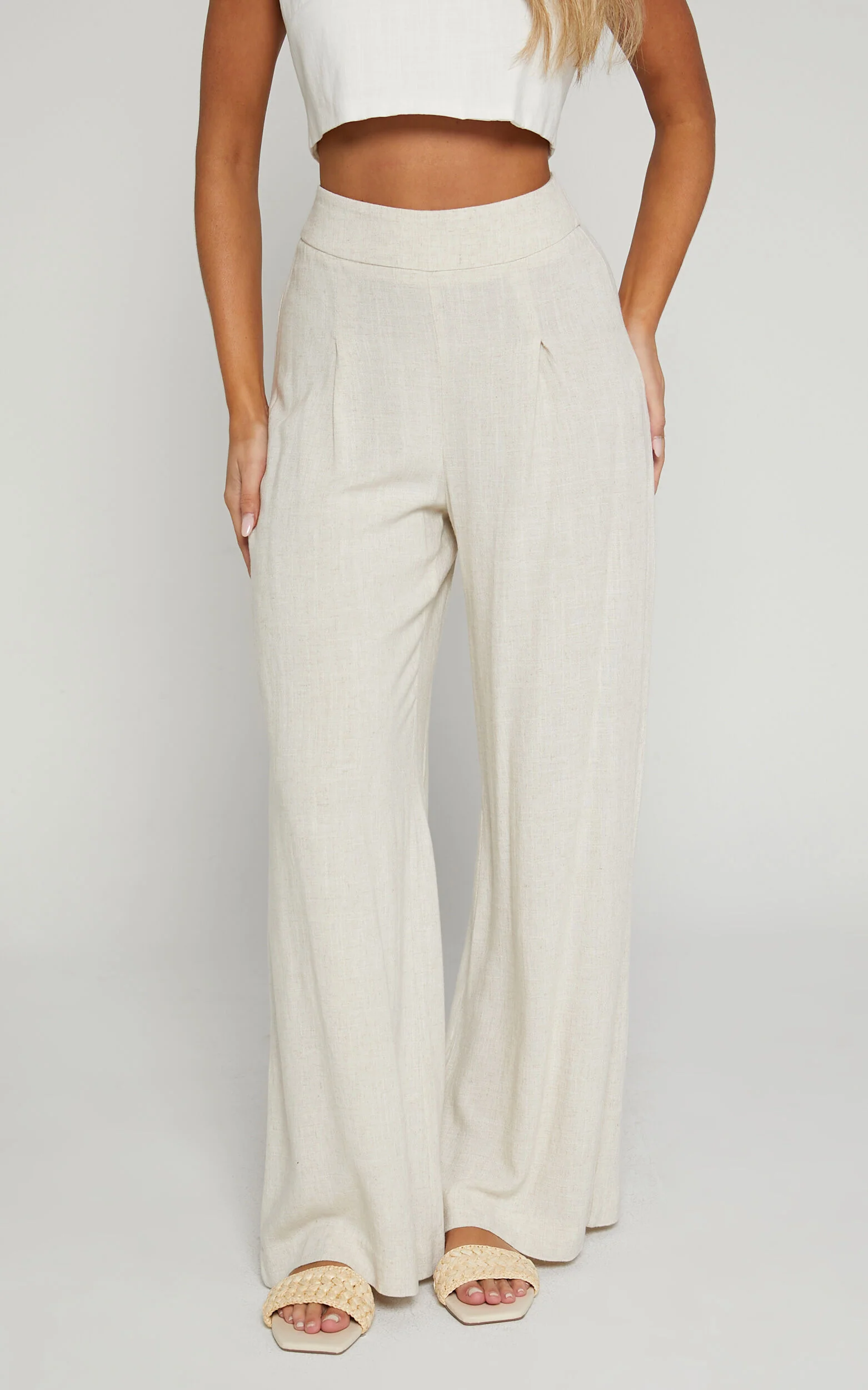 Alina Pants - Linen High Waisted Wide Leg Relaxed Pants in Natural