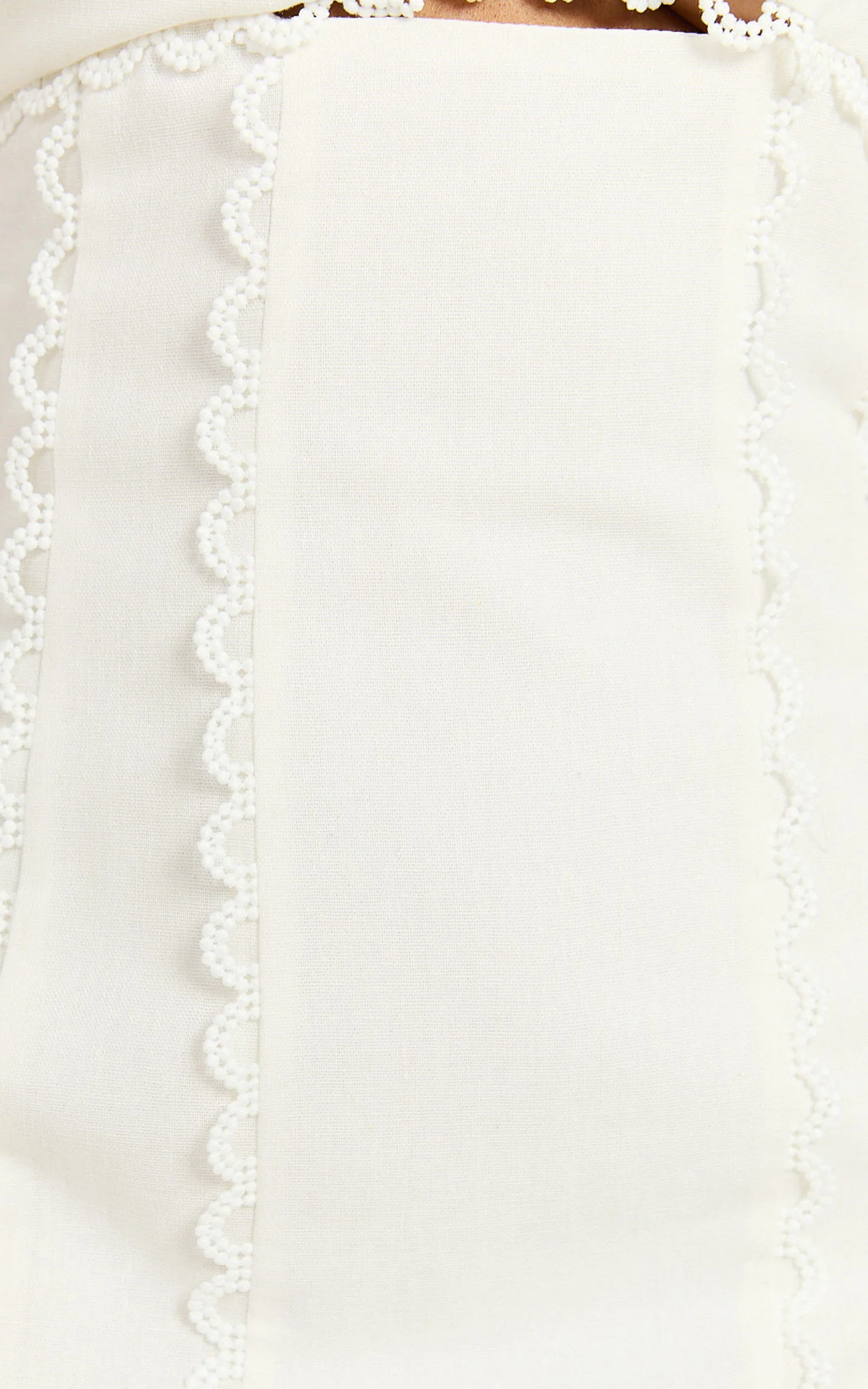 Gigi Mini Linen Blend Dress - Sweetheart Tie Back Scallop Detail Dress in Off White