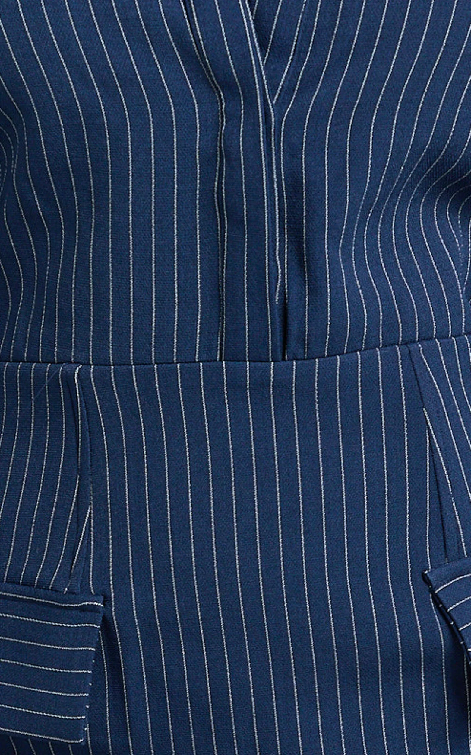 Ophelia Midi Dress - Collared Pinstripe Long Sleeve Fitted Dress in Navy