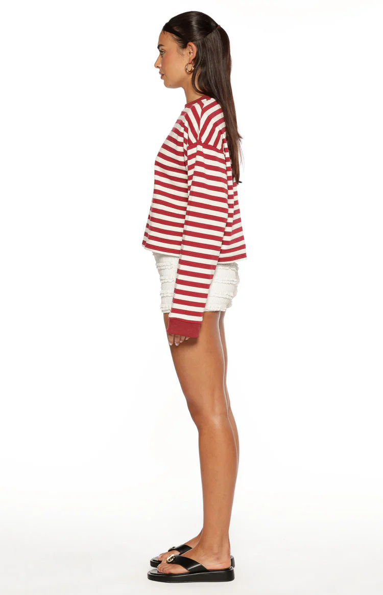 So Breezy Burgundy Stripe Long Sleeve Top