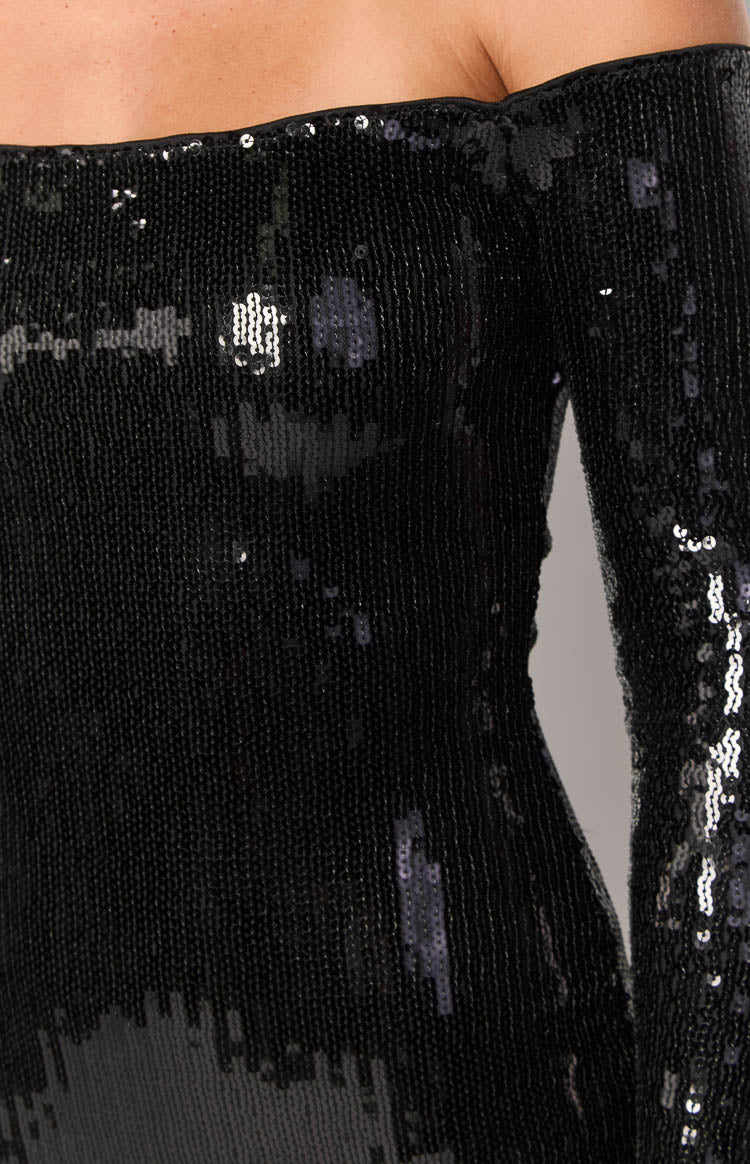 Jazmin Black Sequin Long Sleeve Mini Dress