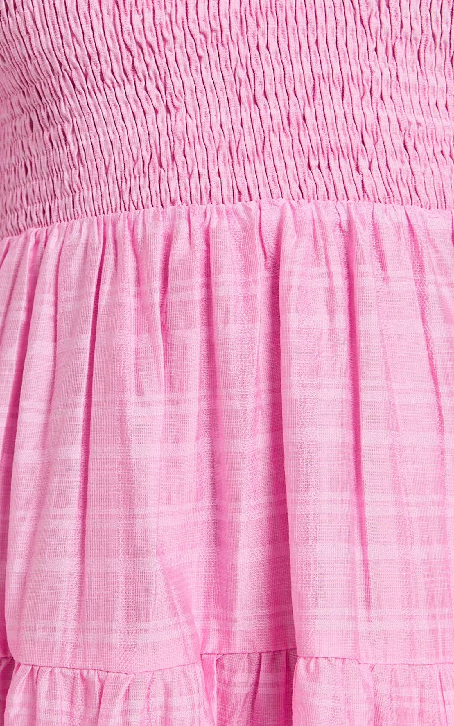 Britany Mini Dress - Shirred Puff Sleeve Tiered Dress in Pink