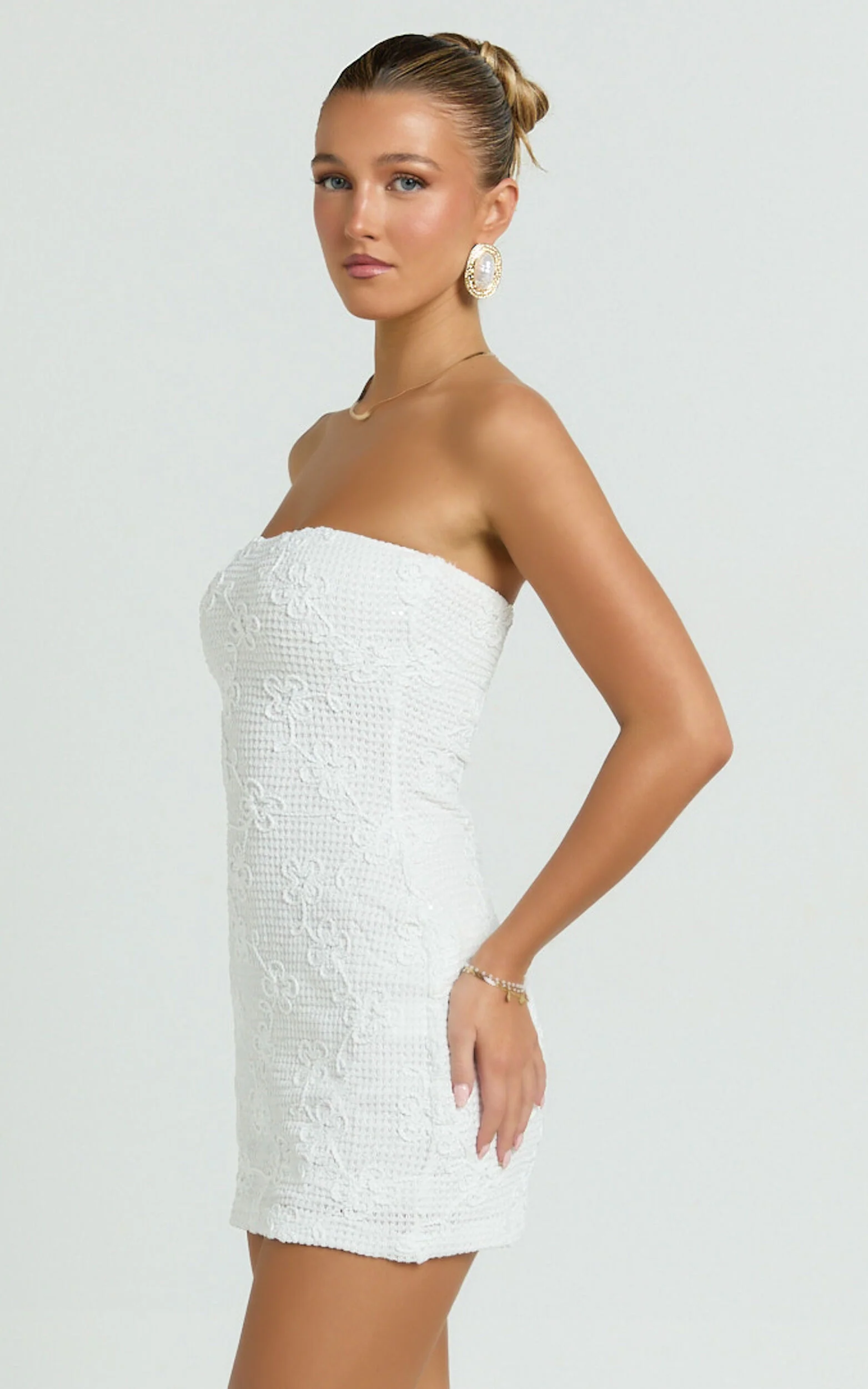 Inka Mini Dress - Strapless Fitted Jersey Dress in White