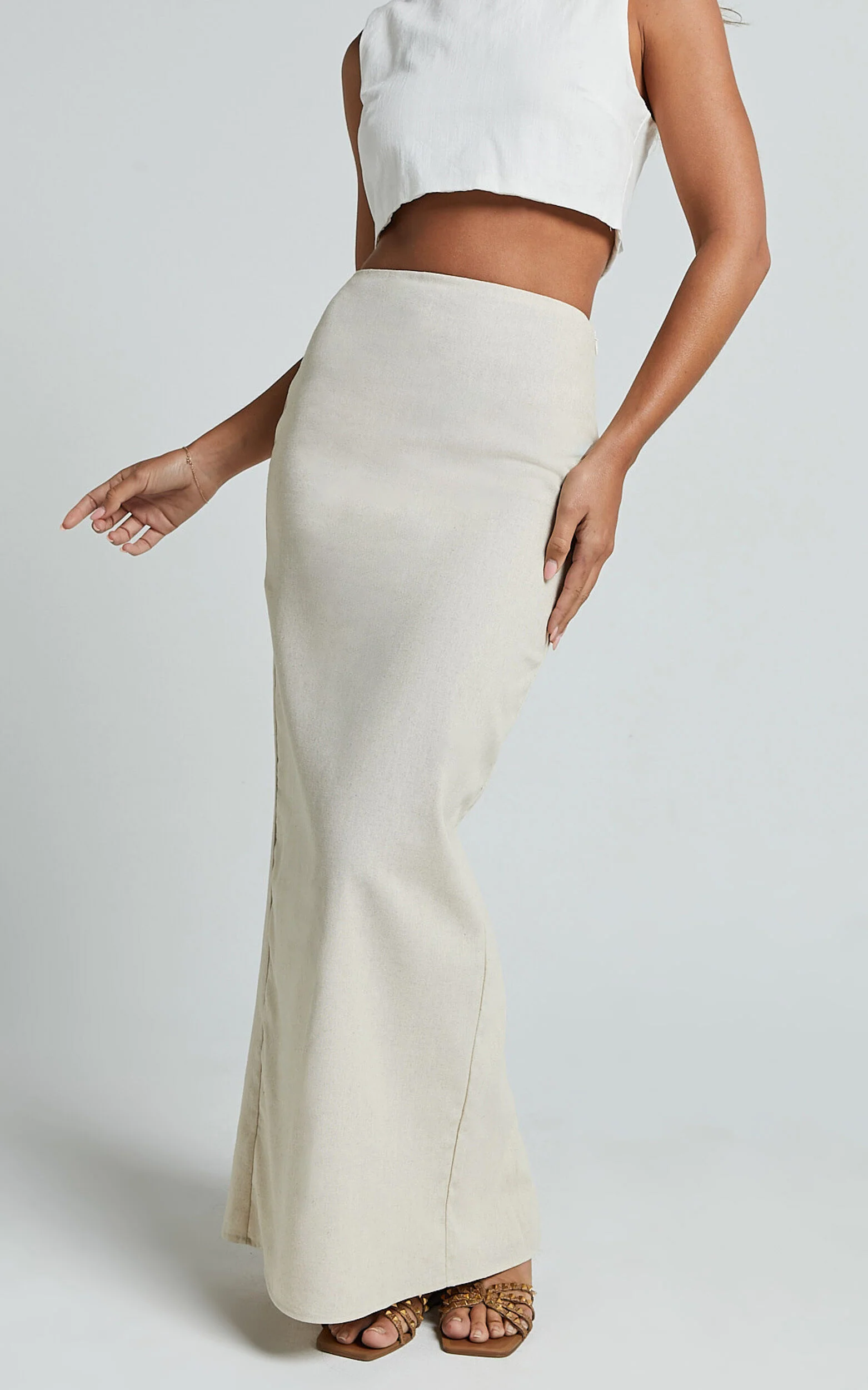 Vance Maxi Skirt - Linen Back Split Skirt in Oat