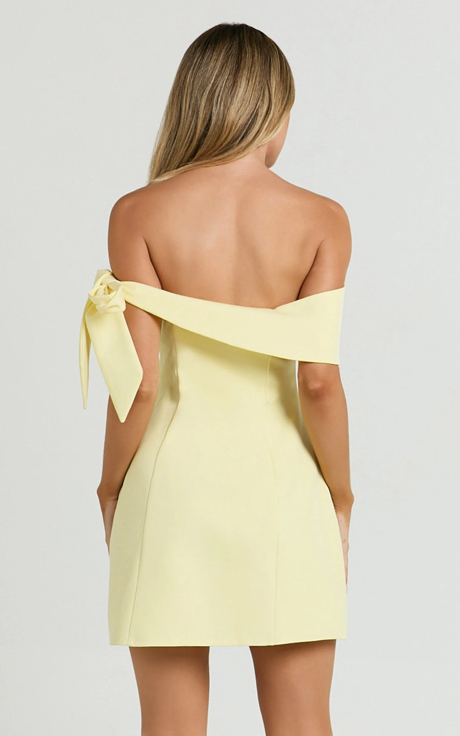 Cecilia Mini Dress - Off Shoulder Tie Detail Dress in Lemon