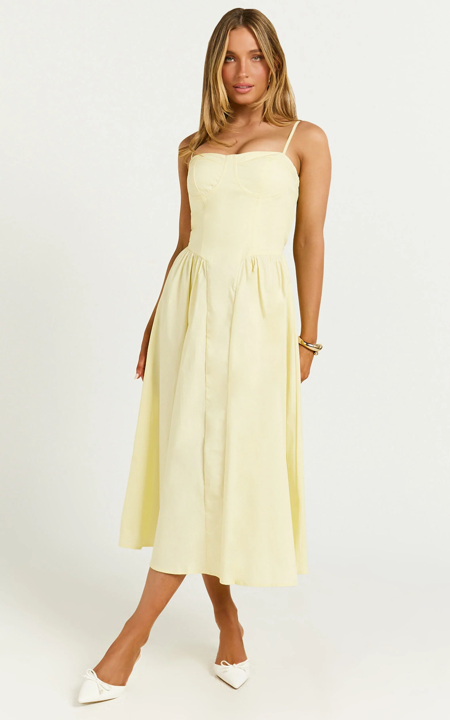 Mhissa Midi Dress - Sweetheart Neck  Fit & Flare Dress in Lemon