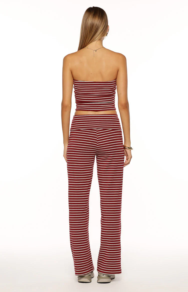 Vaeda Burgundy Stripe Strapless Tube Top