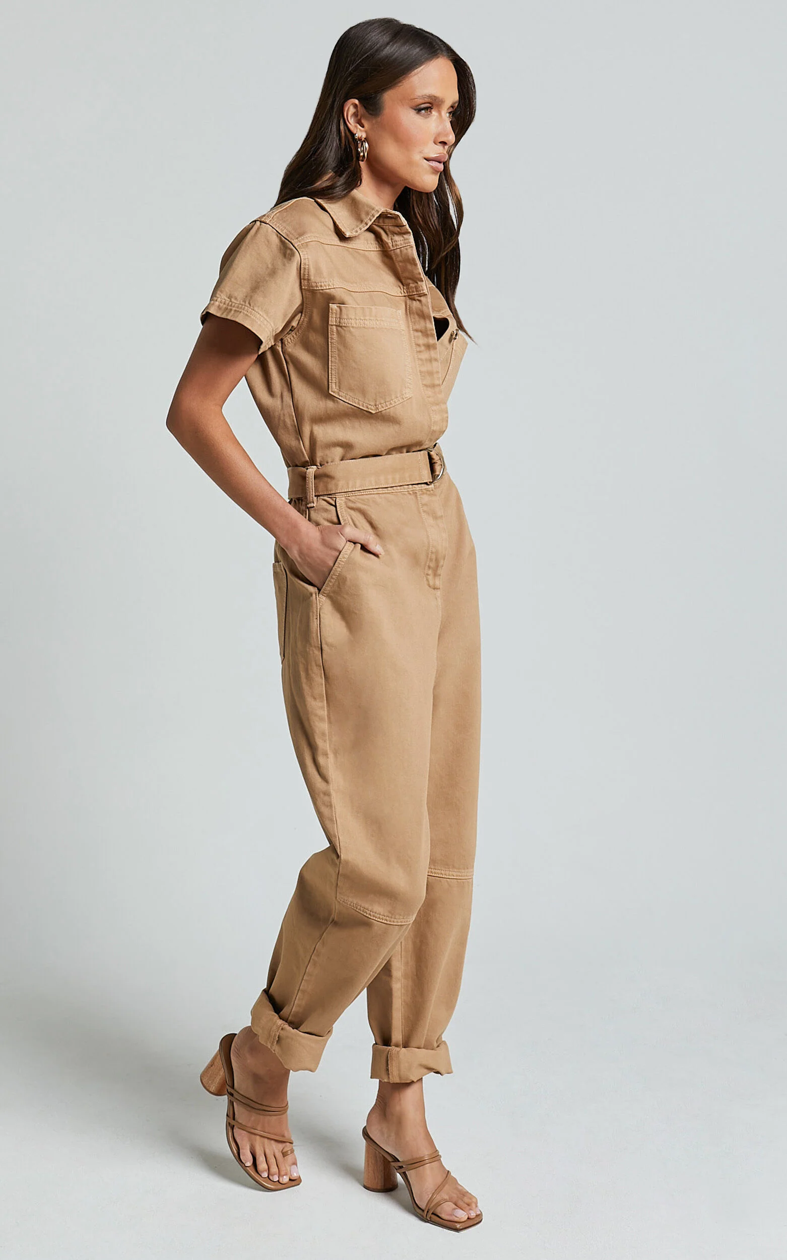 Amalie The Label - Havanah Recycled Cotton Denim Boiler Jumpsuit in Tobacco