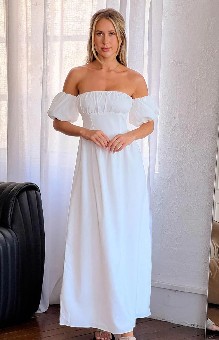 Evander White Off The Shoulder Maxi Dress