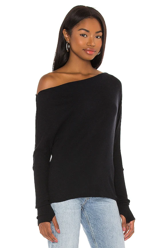 Cashmere Cuffed Off Shoulder Long Sleeve Top
