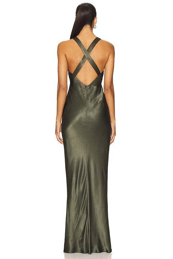 La Lune Plunged Cross Back Maxi Dress