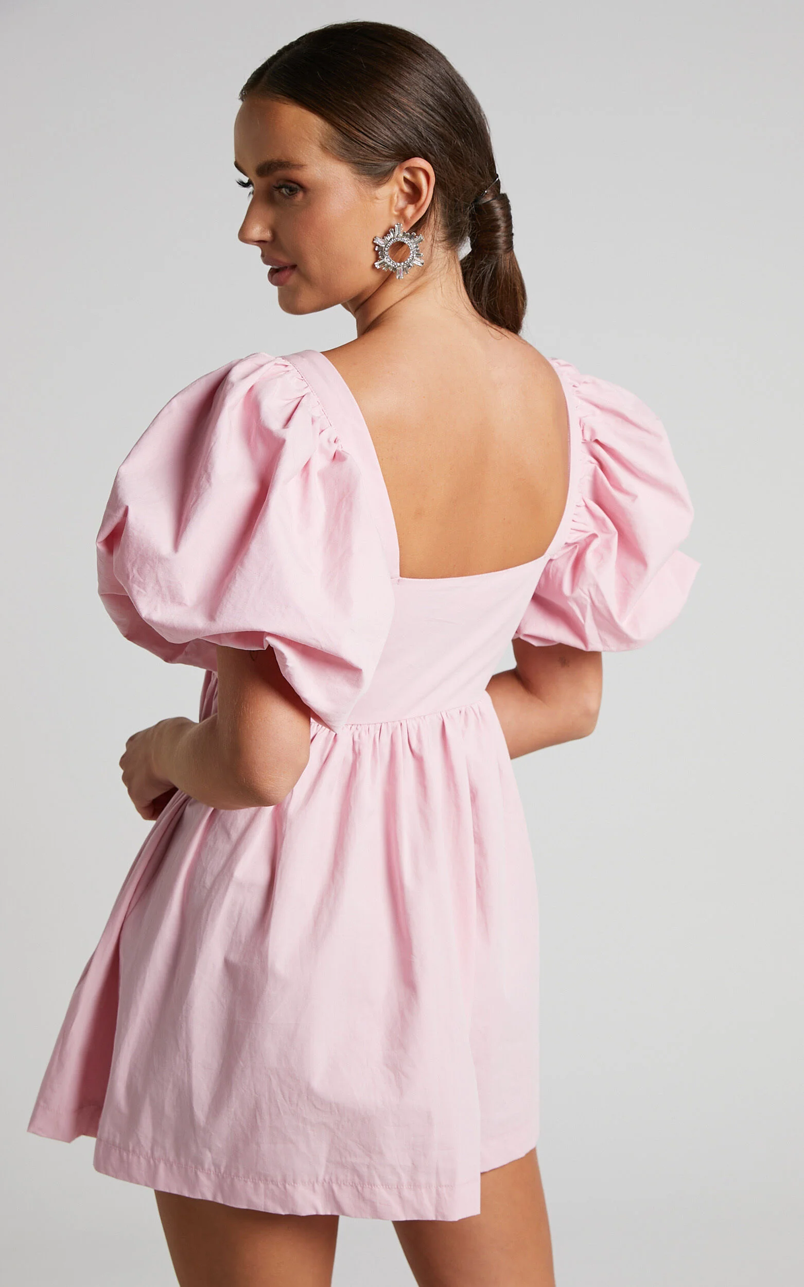 Vashti Mini Dress - Puff Sleeve Sweetheart Dress in Light Pink