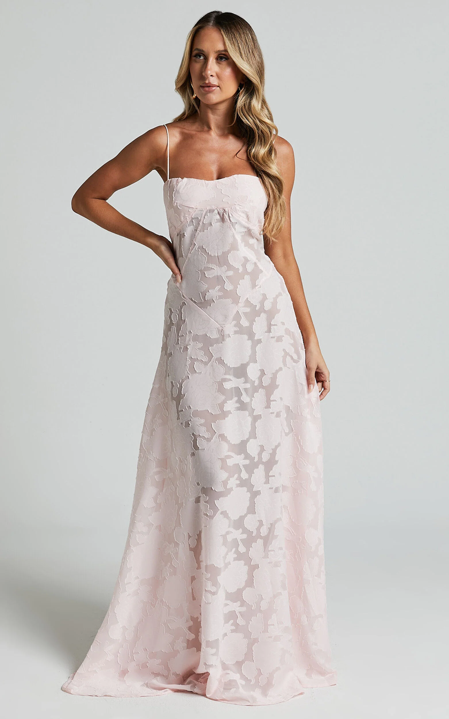 Lily Maxi Dress - Sheer Jacquard Maxi Dress in Pink